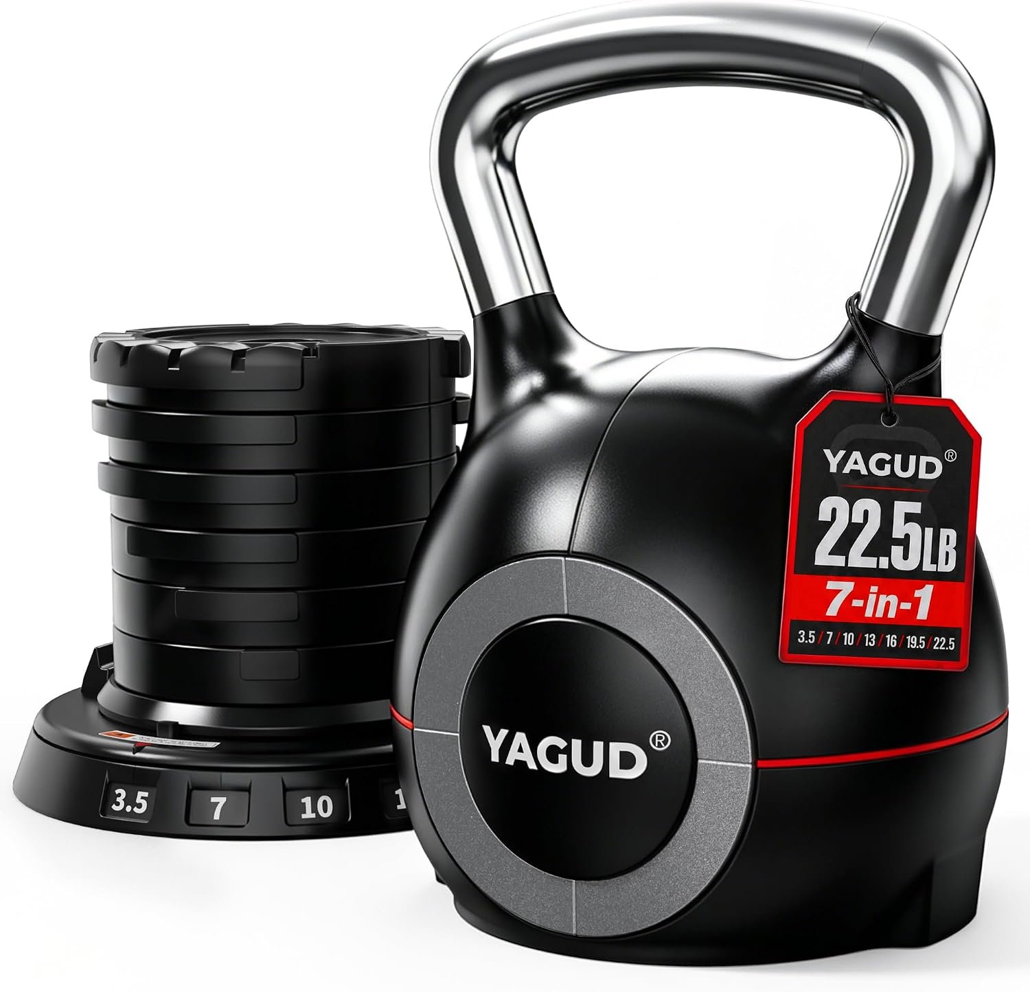 Yagud Adjustable Kettlebell, 22.5lbs/44lbs Kettlebell Set with 7 Levels | Quick-Change Weights, Strength Training Equipment for Men/Women, Swings & Full-Body Workouts, Ergonomic Handle, for Home Gym