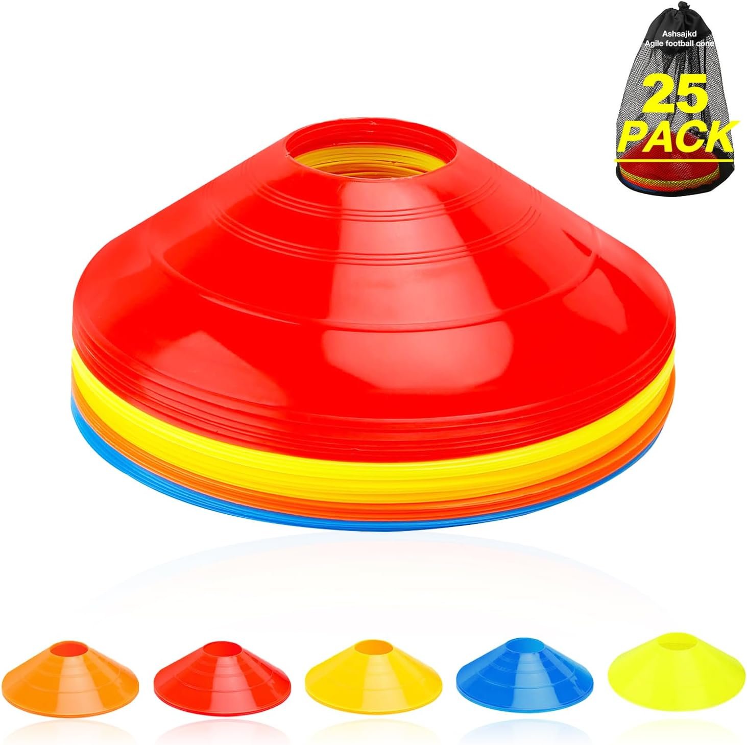 Ashsajkd(Set of 25/50/100 – Agility Soccer Cones with Carry Bag and for ， Football Cones for TrainingFootball, Basketball, Coaching, Agility Cones for Indoor and Outdoor Games