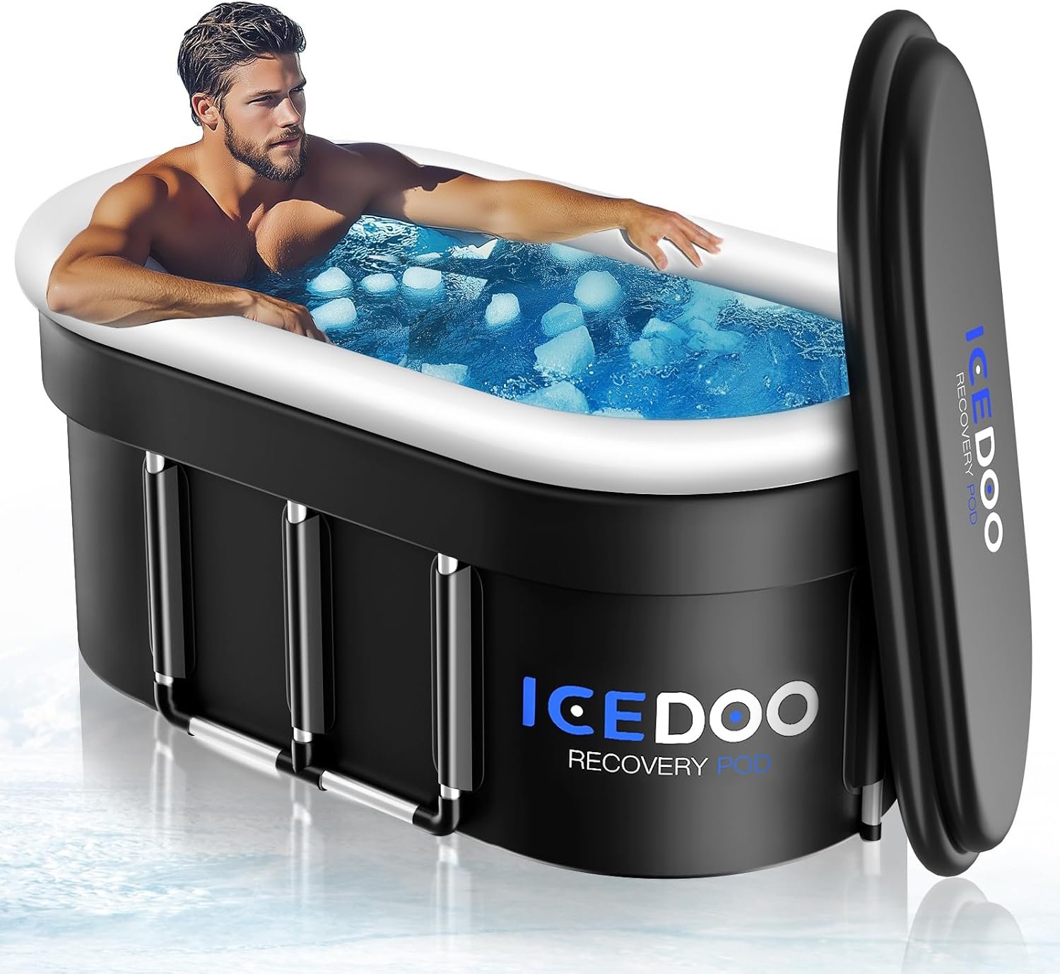 Upgraded 175 Gal Oval Ice Bath Tub with Inflatable Air Ring | Portable Foldable Cold Plunge Tub with Lid, Multi-Layer Insulated Design for Athletes, Home Gym & Outdoor Recovery | Foldable Bathtub with Inflatable Air Ring, Multi-Layer Insulated Design for Athletes, Home Gym & Outdoor Recovery
