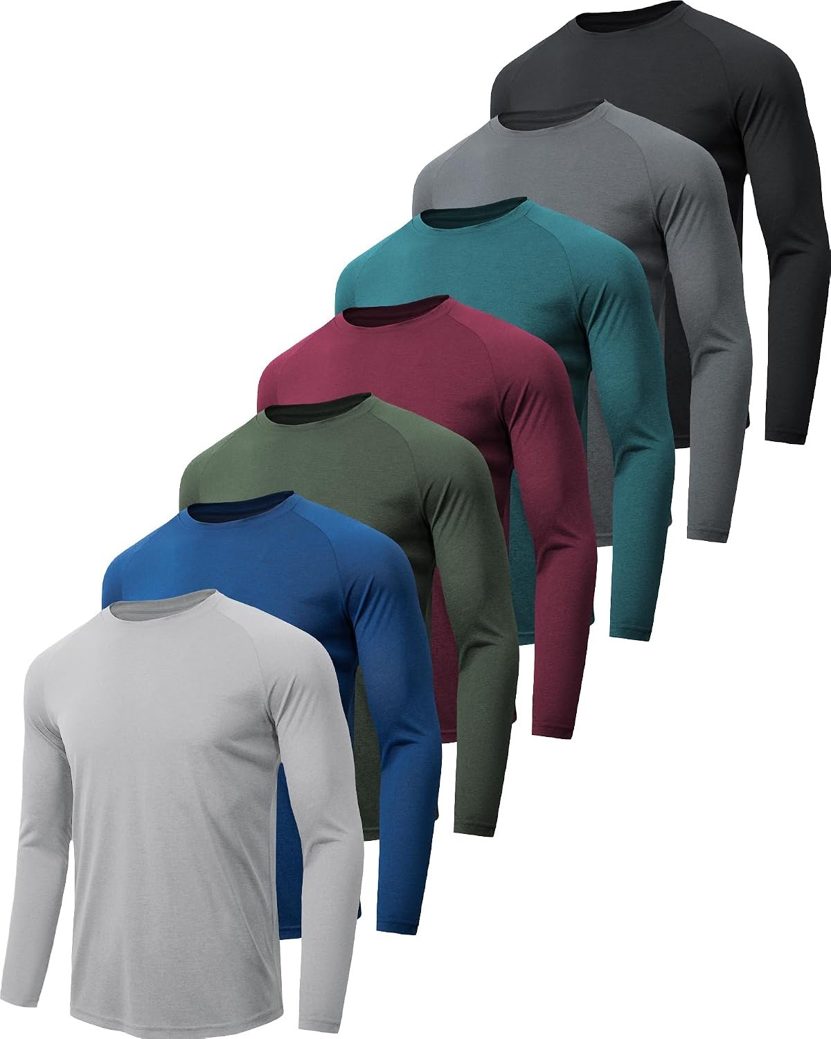 MLYENX 7 Pack Long Sleeve Shirts for Men Sun Protection Quick Dry | UPF 50+, Moisture Wicking, Lightweight Breathable Fabric, Comfortable Athletic Fit, Running, Workout, Gym, Outdoor, Fishing