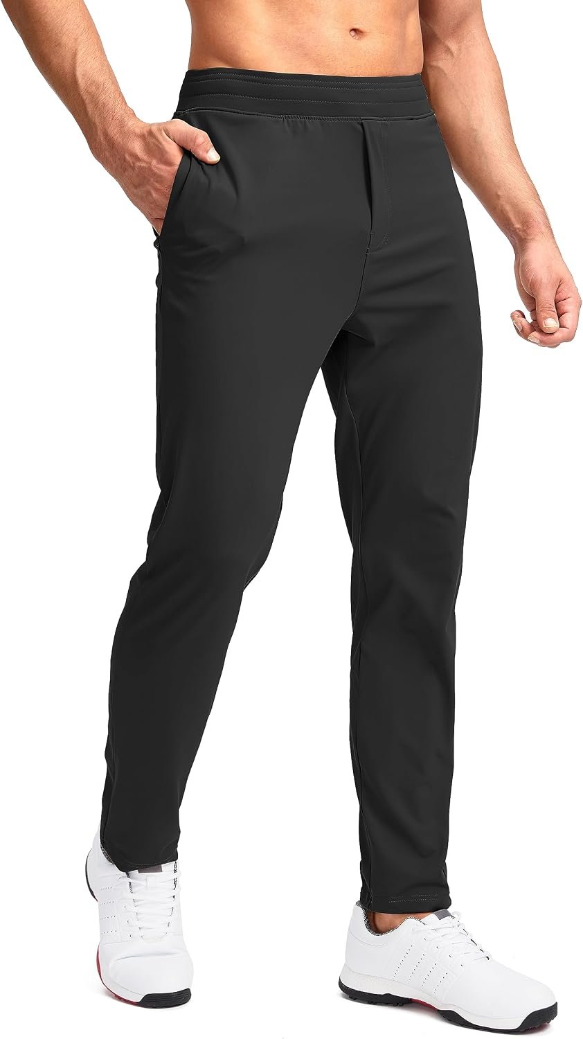 Pudolla Men’s Golf Pants Stretch Sweatpants with Zipper Pockets | Slim Fit, Work Casual Joggers, Track Pants for Running Workout