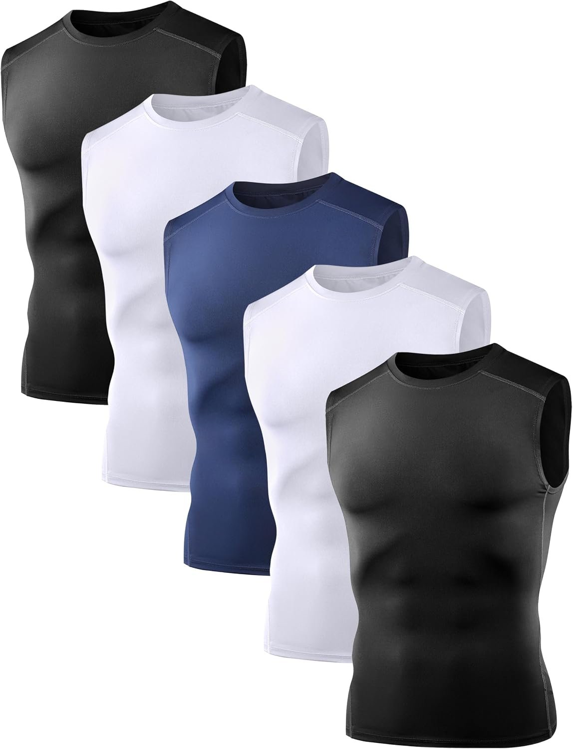 Dalavch 5 Pack Men’s Sleeveless Compression Shirts Sports Workout Tank Tops | Cool Dry, Rash Guard, Gym, Athletic, Football, Basketball, Running, Cycling, Exercise, Undershirt Base Layer T Shirts