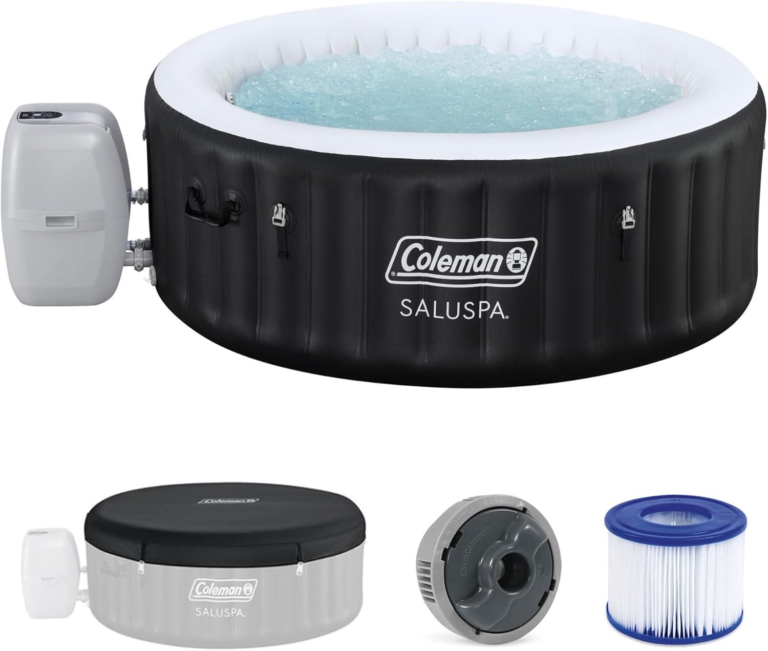 Coleman SaluSpa Miami Energy-Efficient AirJet 2-4 Person Inflatable Hot Tub | Smart Portable Outdoor Spa with Built-in EnergySense Insulation and 120 Massage Jets, 71″ x 26″