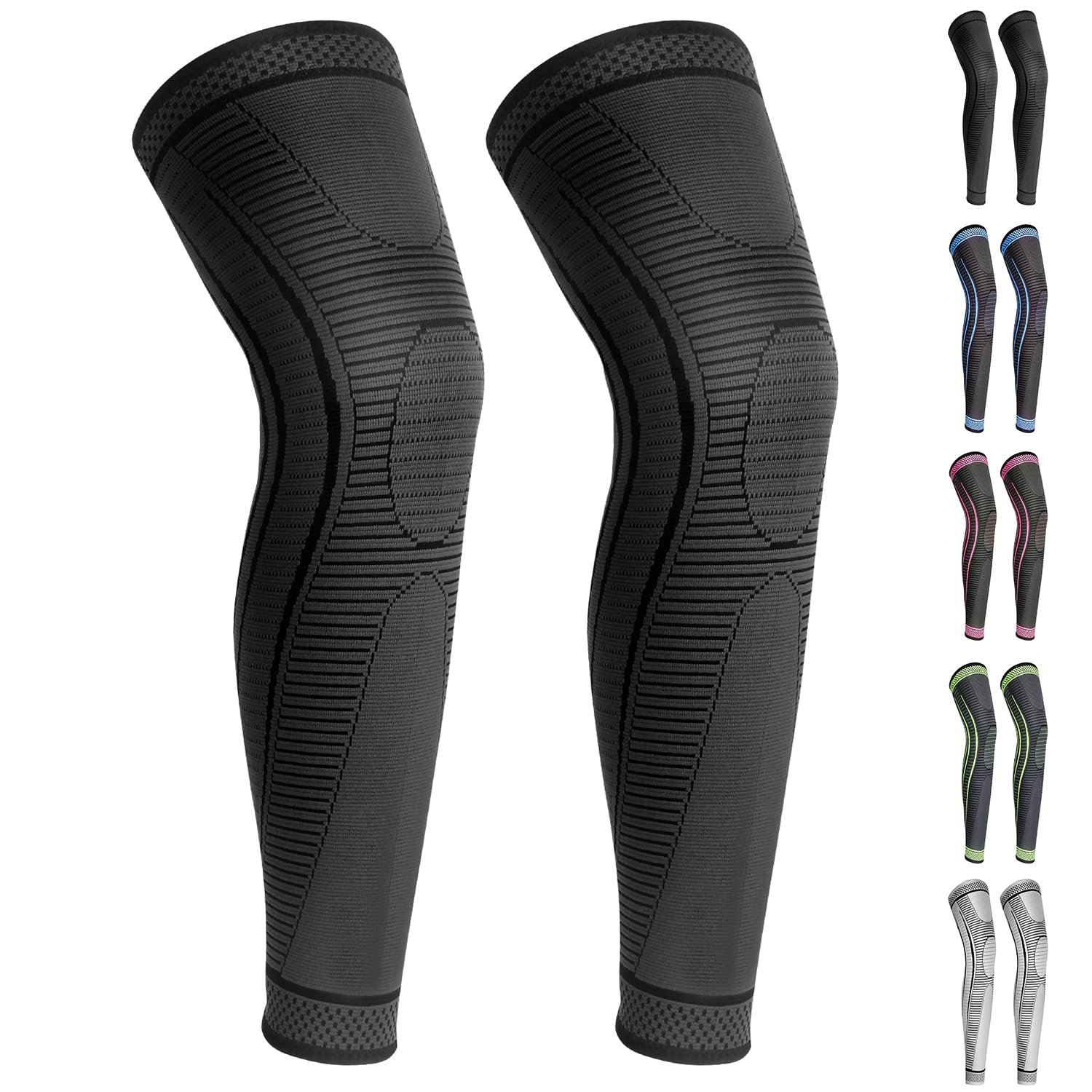 2 Pack Full Leg Compression Sleeves, Long Knee Brace Support for ACL,PCL, Meniscus Tear, Arthritis, Tendinitis,Men And Women (Black, X-Large)