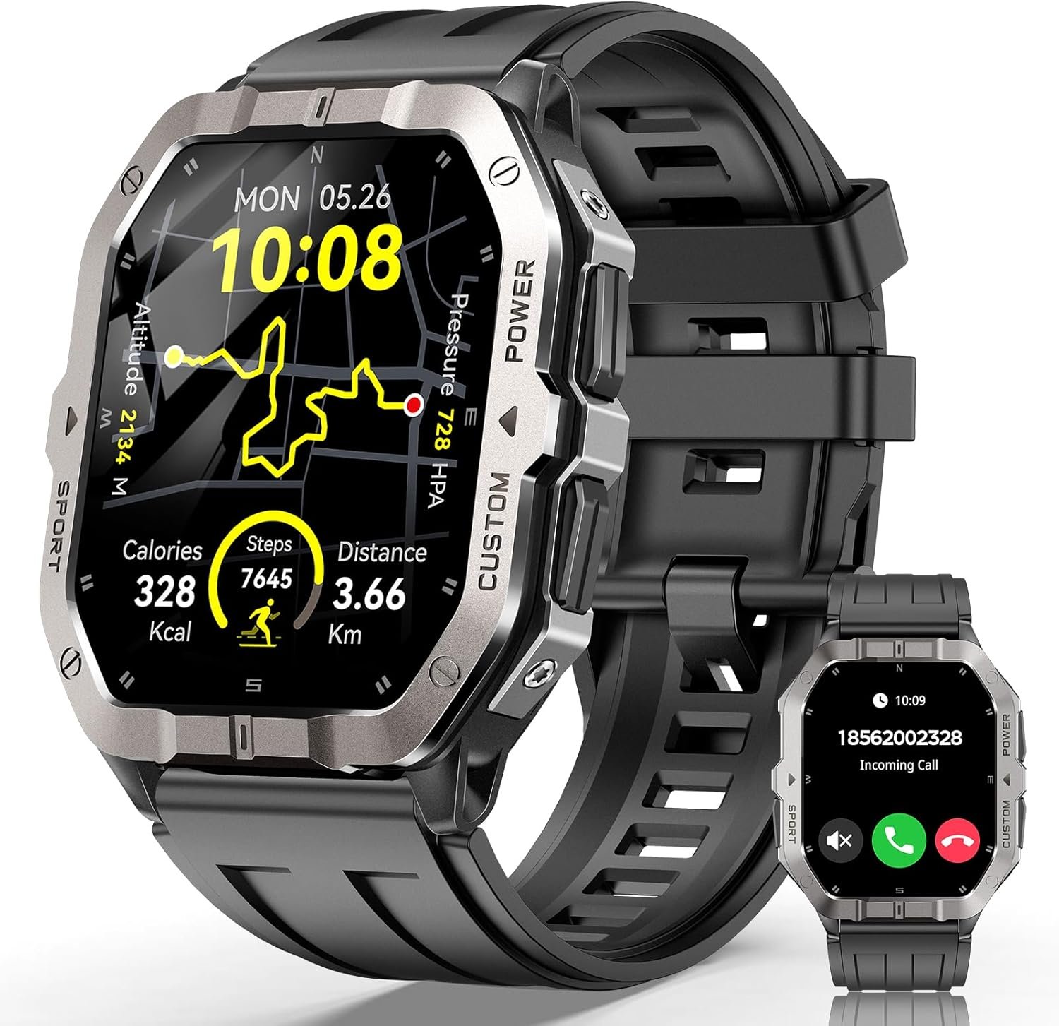 Military Smart Watches for Men,2.02”Smartwatch Fitness Tracker Built-inGPS | Built-in GPS with Sleep Monitor/Heart Rate/100+ Sport Modes/Waterproof/Answer/Make Calls/Compatible for Android and iPhone