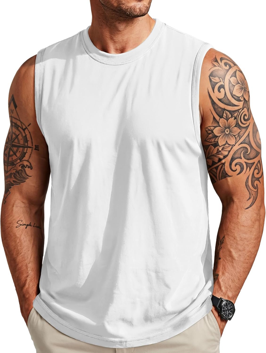 MAGCOMSEN Men’s Sleeveless Shirts Workout Tank Top Cotton Gym Muscle Shirt Moisture Wicking Athletic Summer Sleeveless Top