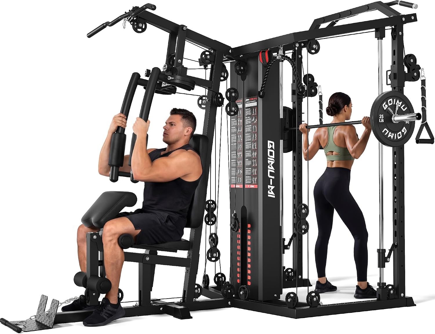 DM01 Dual-Station Smith Machine Home Gym, 140LB Weight Stack with LAT Pull-Down & Leg Press, All-in-One Workout Station for Couples & Family Strength Training