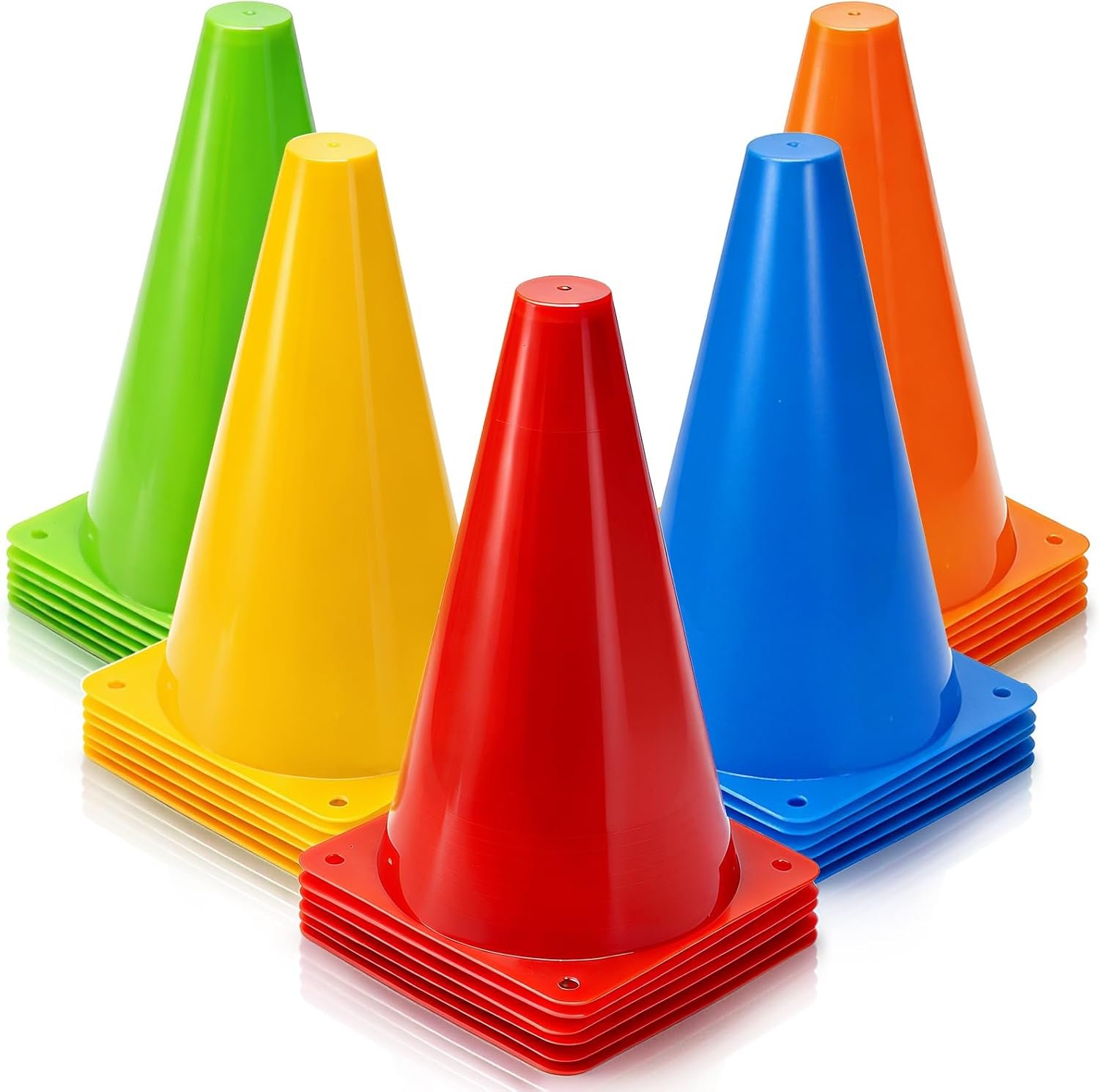 Fasmov 30 Pack Plastic Training Cones, 9 Inches Traffic Cones Indoor Outdoor Sports Agility Cones Soccer Flexible Cone Sets for Soccer, Skating, Drills, Football, Basketball, Assorted Colors