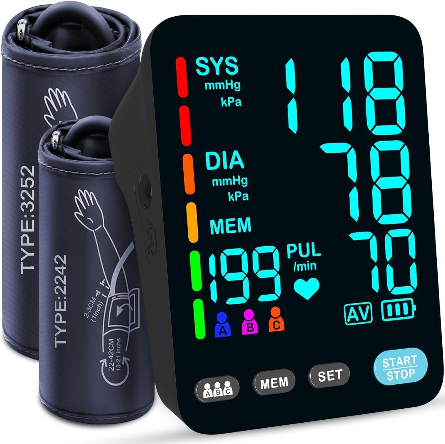 Automatic Upper Arm Blood Pressure Monitor, 3*199 Sets Memory, Black | Dual Cuffs (9-17in&13-21in), Large LED Backlit Display, USB-C/4 AAA, Fast 35s reading, Home Use, one-touch, accurate readings