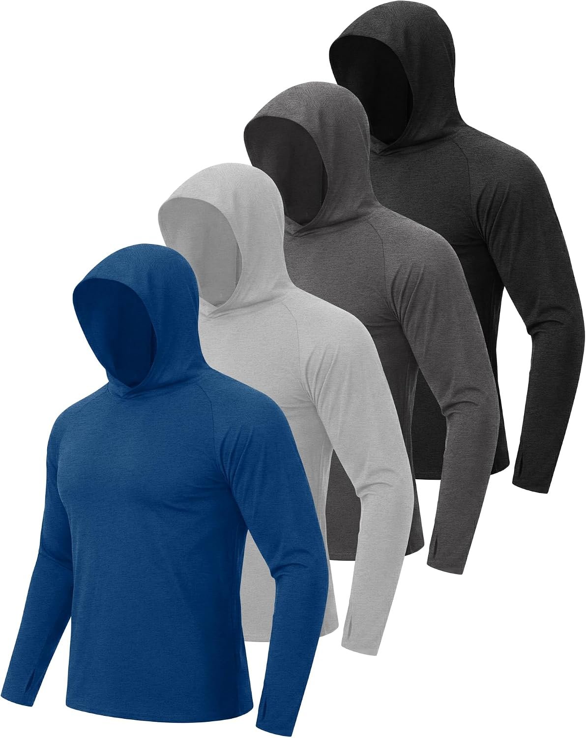 BOOJO 4 Pack Sun Hoodie for Men – UV UPF 50+ Fishing Shirts Long Sleeve Lightweight Tops for Athletic Running Gym Workout