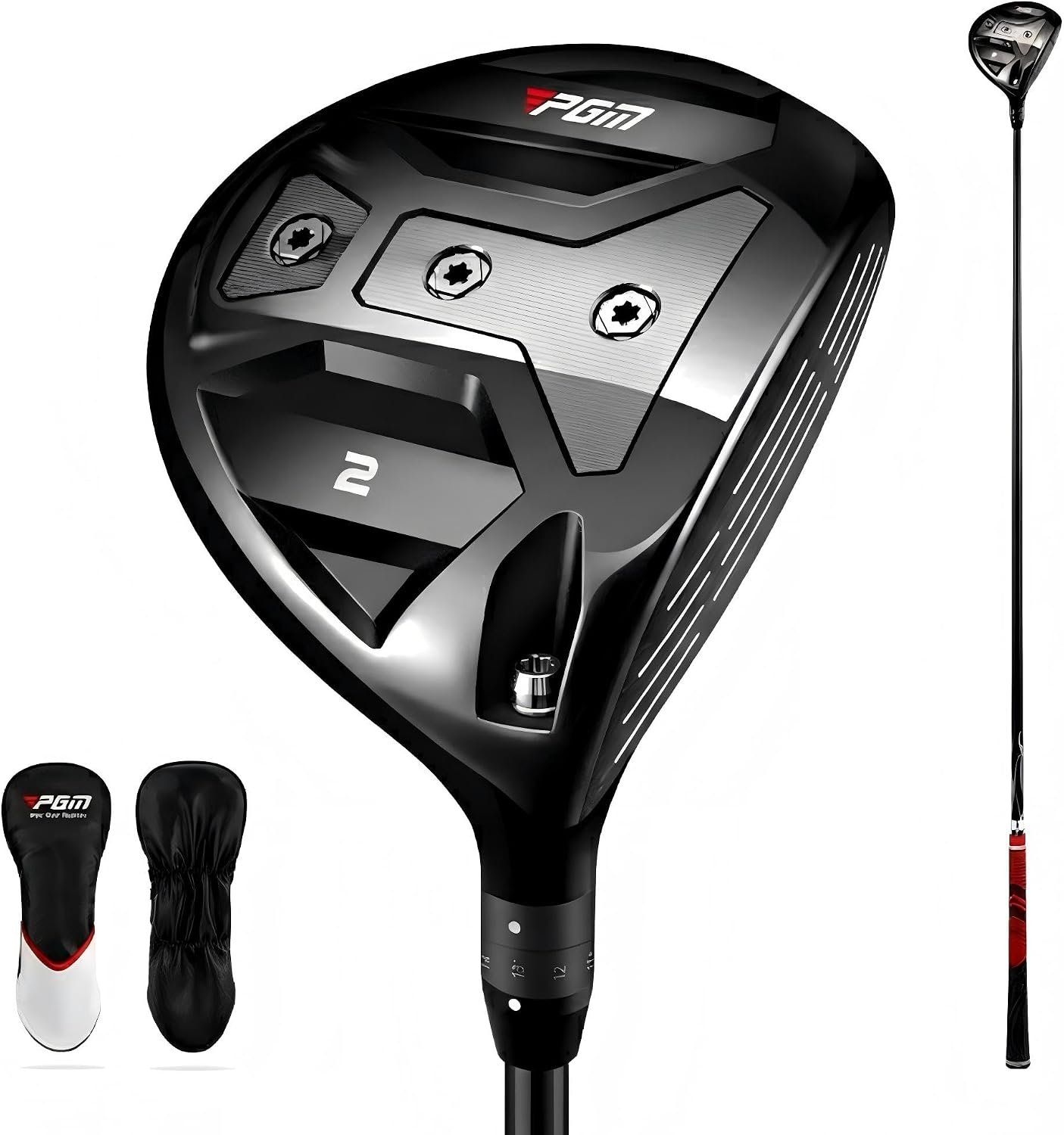 PGM Right Handed 2 Wood Golf Club for Men, 44″ Fairway Finder with 260cc DAT55G Ti Face, Carbon Crown & Adjustable Hosel (11°-15°) for Accuracy