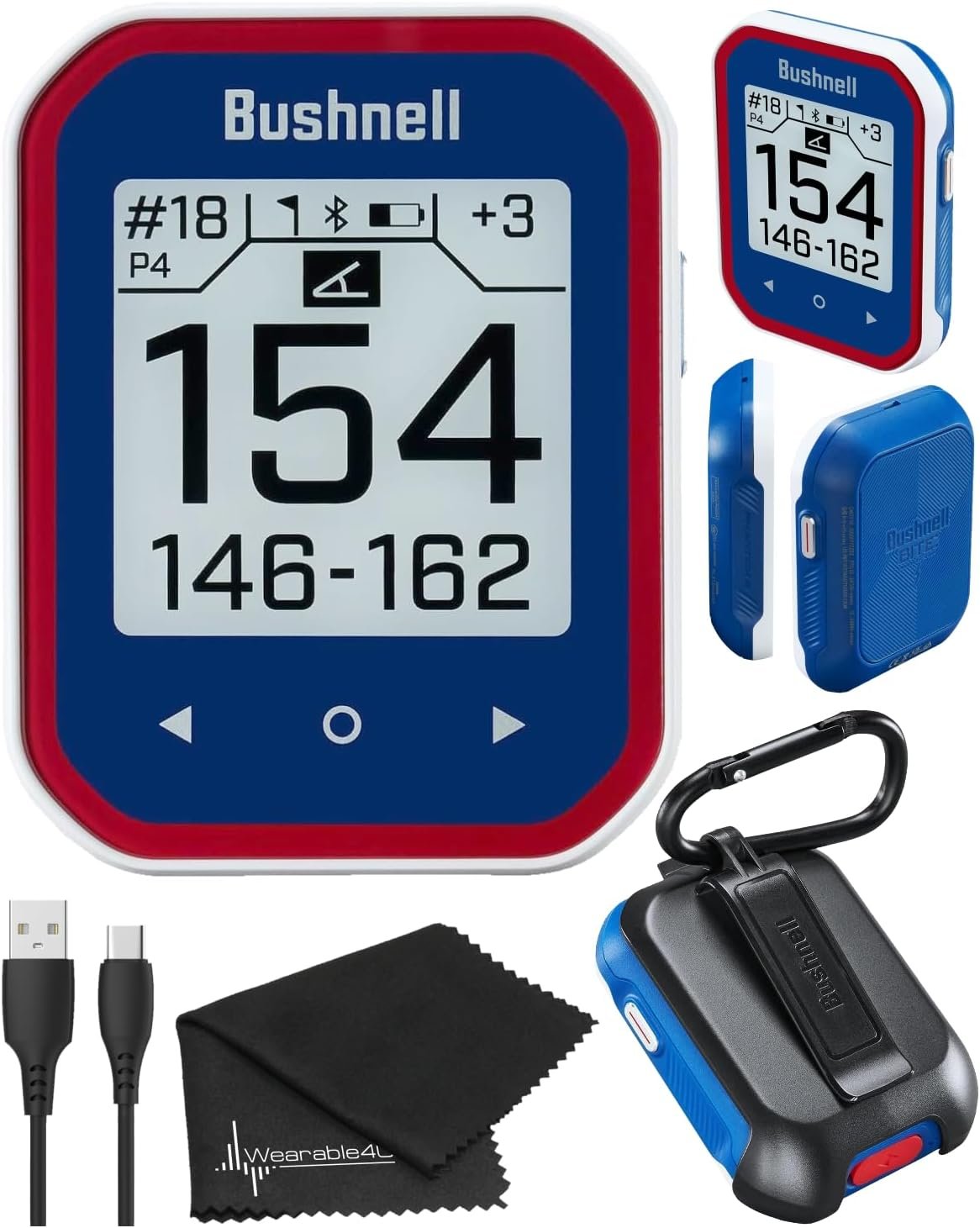 Bushnell Phantom 3 Slope GPS Golf Green with Slope Technology, Touchscreen, Magnetic Cart Mount with Bundle (Blue & Lens Cloth)