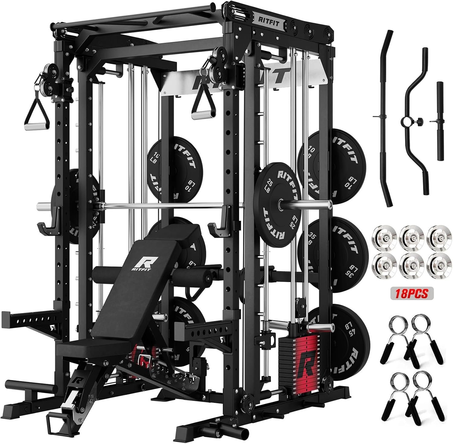 RITFIT M2 Pro 3D Smith Machine Home Gym with 286LB Built-in Weight Stack | 60x60mm Steel Frame, 3D Smith Machine, 2000LB Capacity, Adjustable Weight Stack, Aluminum Pulley System