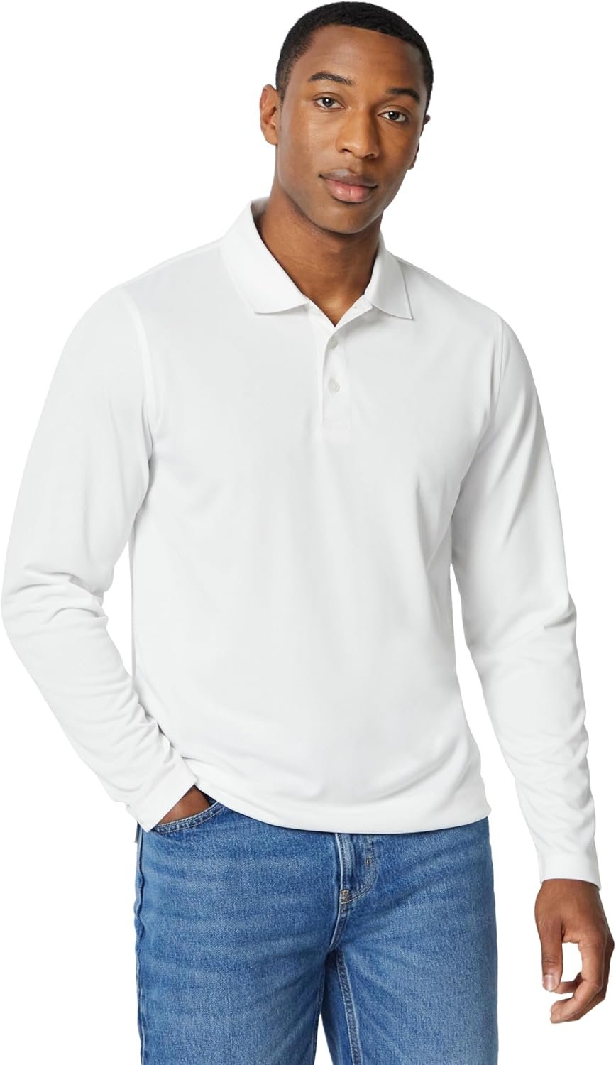 Amazon Essentials Men’s Regular Fit Long Sleeve Quick Dry Golf Polo Shirt