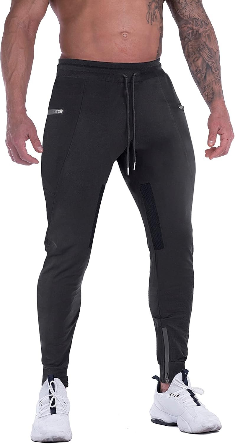 FIRSTGYM Mens Joggers Sweatpants Slim Fit Workout Training Gym Jogger Pants | Thigh Mesh, Zipper Pockets
