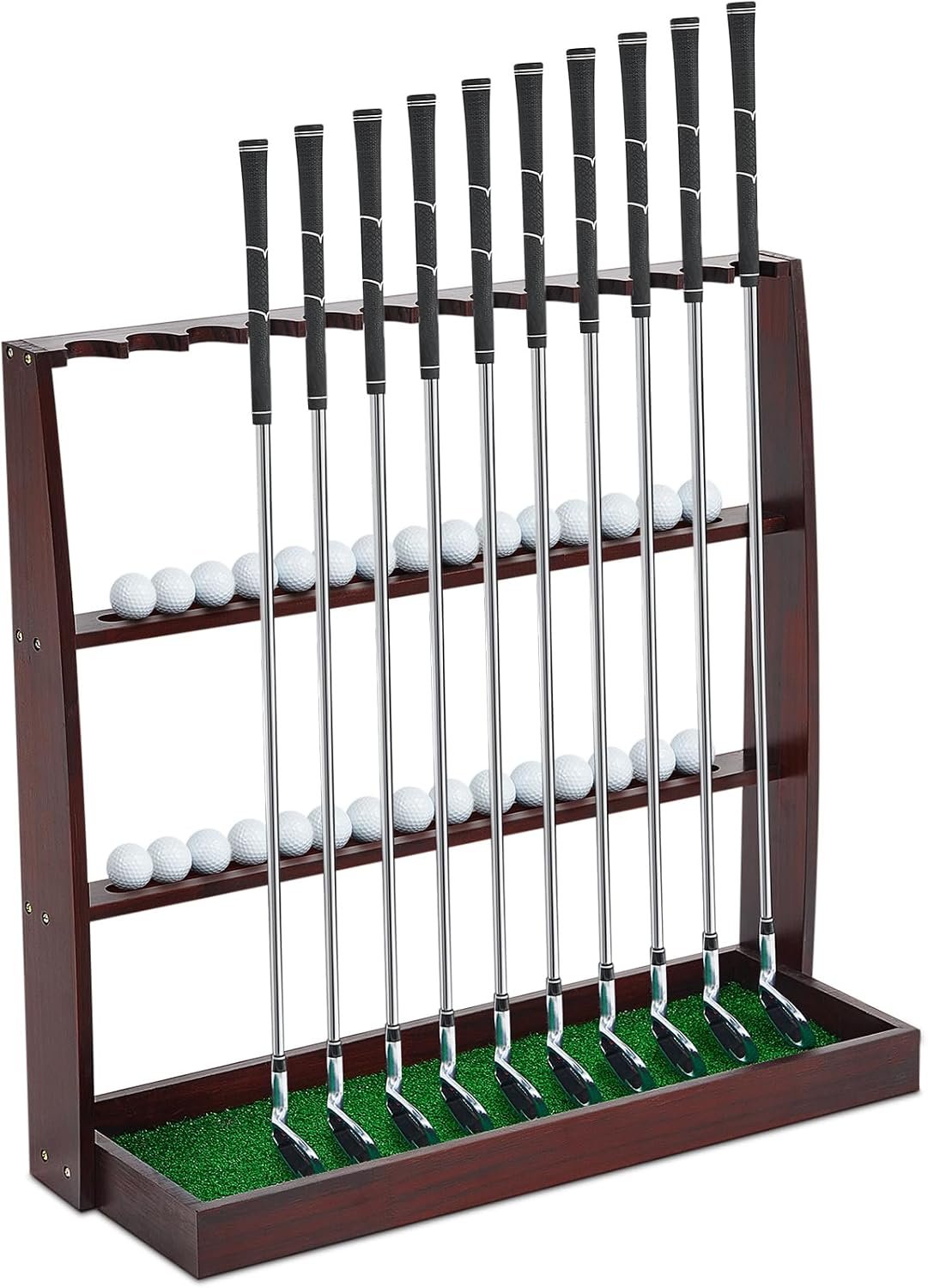 Lenwen Golf Putter Stand | Wooden Display Rack Golf Putter Holder Floor Stand Golf Club Storage Organizer for Sport Indoor Garage Home Club Simulator