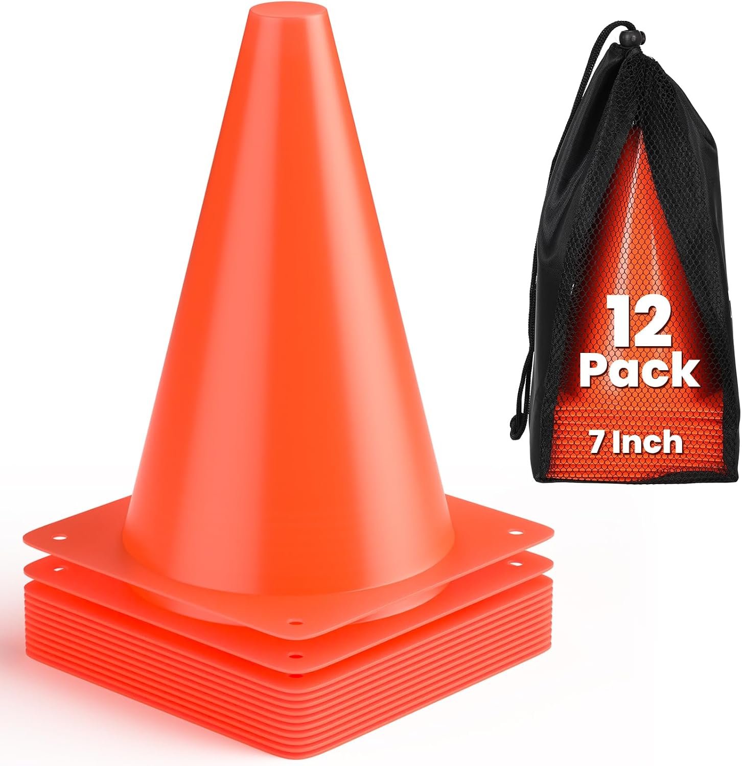 GHB Soccer Cones 7″ 9″ of 12 24 Pack Disc Soccer Sport Cones Training Field Marker Agility Cones for Basketball, Coaching, Practice Equipment Includes Drills Guide