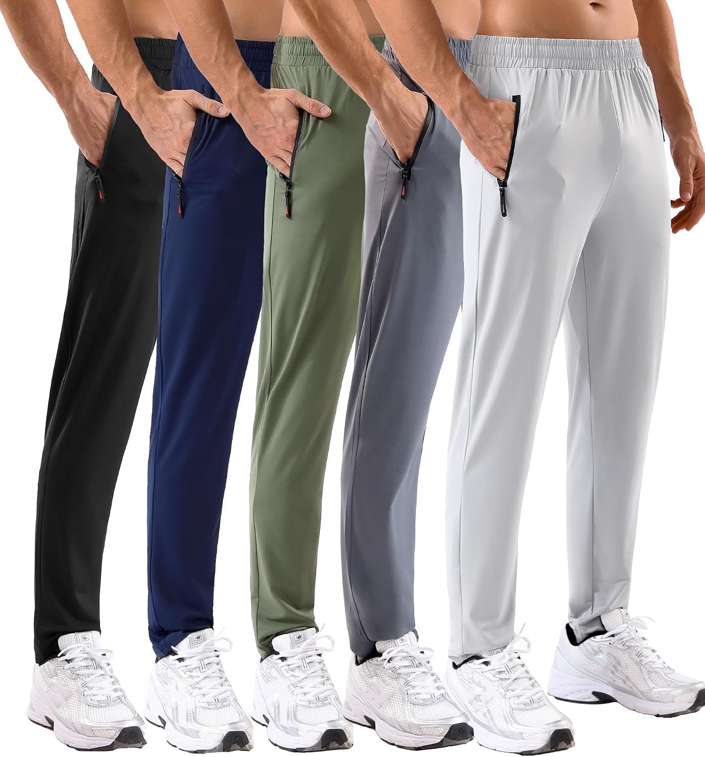 5 Pack Men’s Sweatpants Zipper Pockets Stretch Lightweight Athletic Pants | Track Activewear Jogger Breathable Elastic Fitness Clothing Pants For Gym Sports Yoga Running Hiking Workout Travel Casual