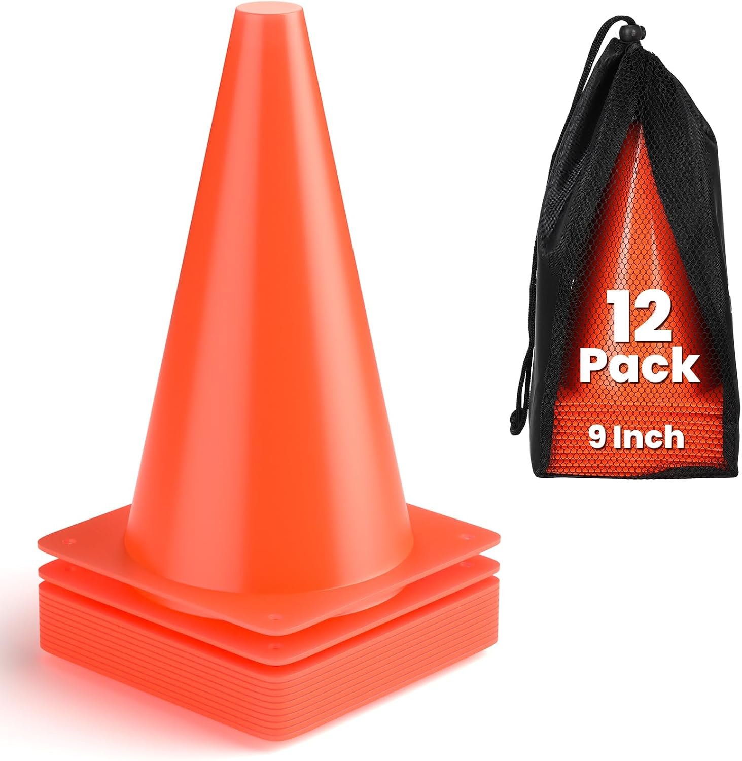 GHB Soccer Cones 7″ 9″ of 12 24 Pack Disc Soccer Sport Cones Training Field Marker Agility Cones for Basketball, Coaching, Practice Equipment Includes Drills Guide