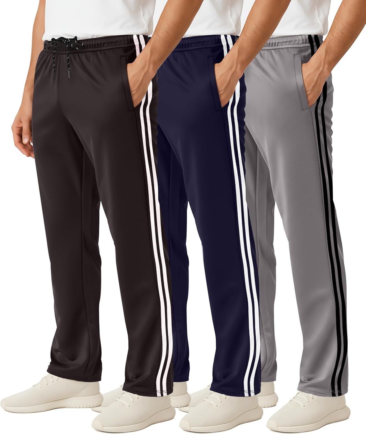 3 Pack Men’s Mesh Open Bottom Sweatpants Active Athletic Workout Gym Pocket | Available in Big & Tall, Uncuffed, Elastic Waistband, Drawstring, Straight Leg, Running, Jogging, Exercise, Training, Sports