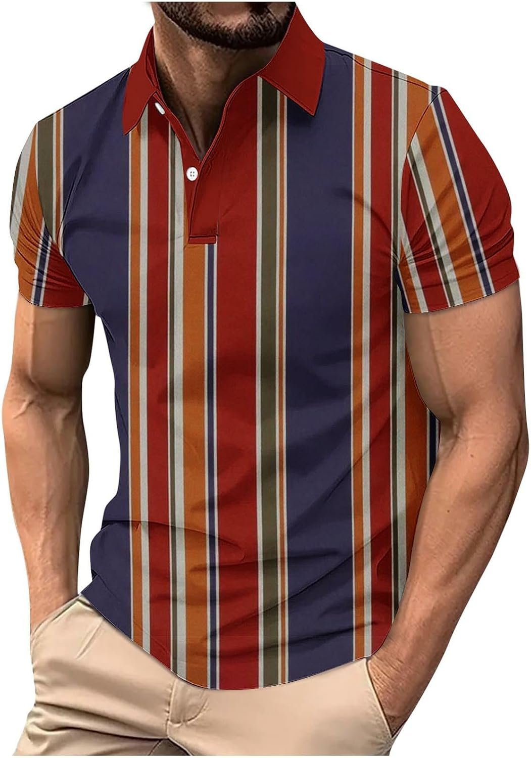 Golf Shirts for Men Bodybuilding Muscle Fitness Short Sleeve Performance Sport Casual Stripe Collared Mens Polo Shirt