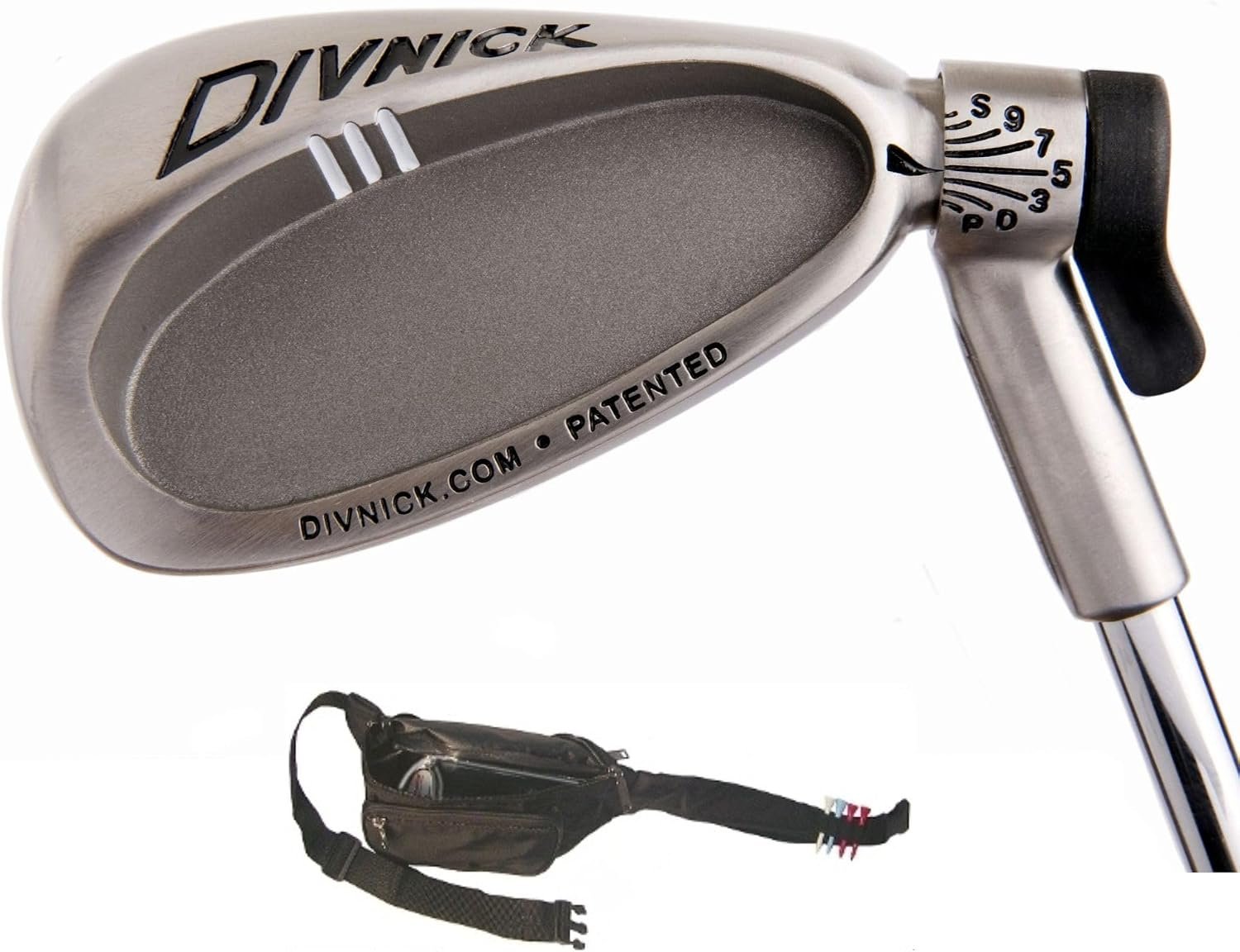 Divnick Whole-In-One Adjustable Loft Golf Club + Belt Bag, Telescopic Travel Shaft (38.5” down to 17”), 34 Loft Settings from 0º to 70º, 1/2 Lofts to Dial in Your Distance, Right & Left Handed