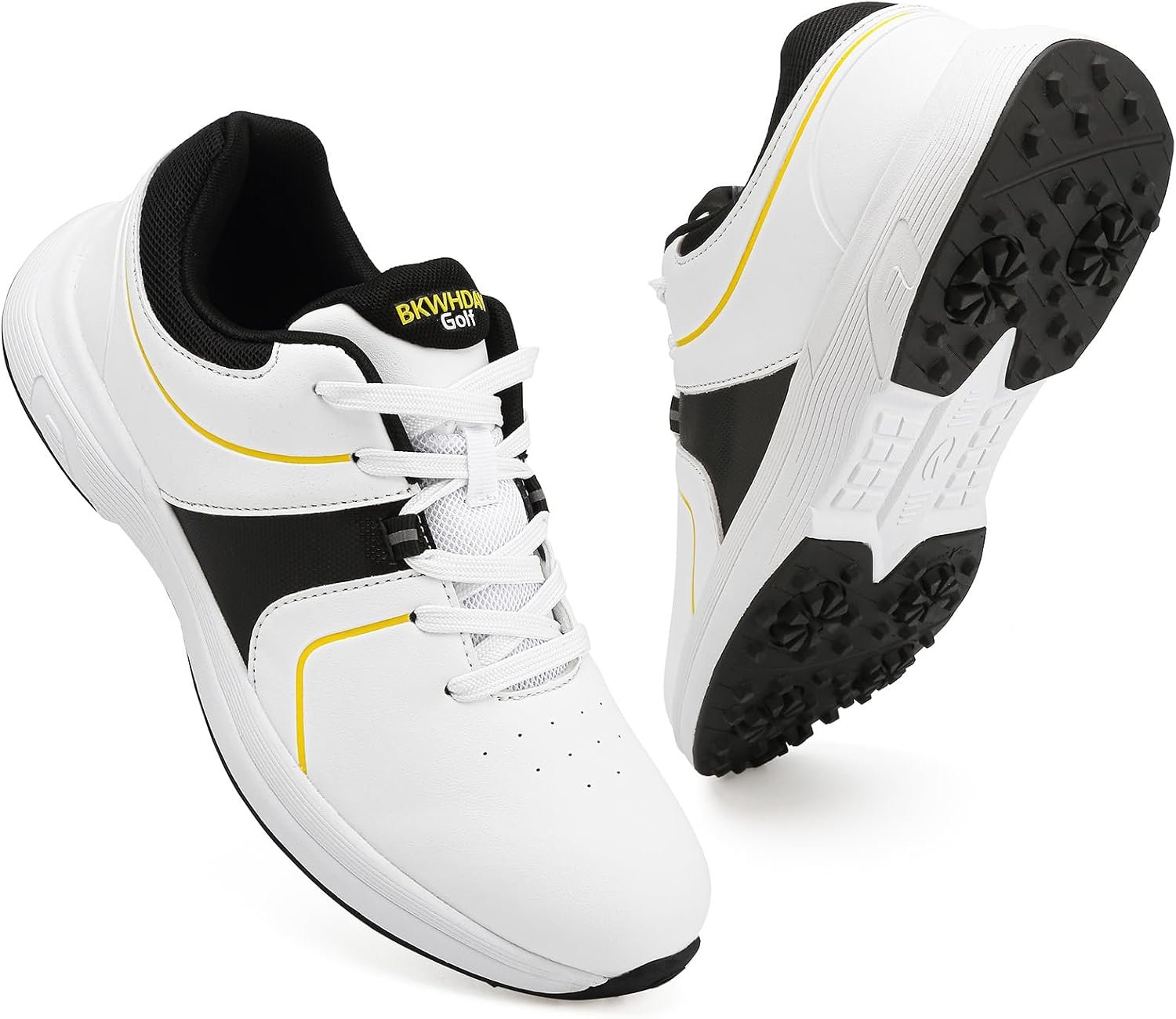 Golf Shoes Mens Waterproof Professional Spiked Golf Cleats for Men | Mens spiked golf shoes with water resistant synthetic leather upper cushioned insole breathable lining and cleat traction