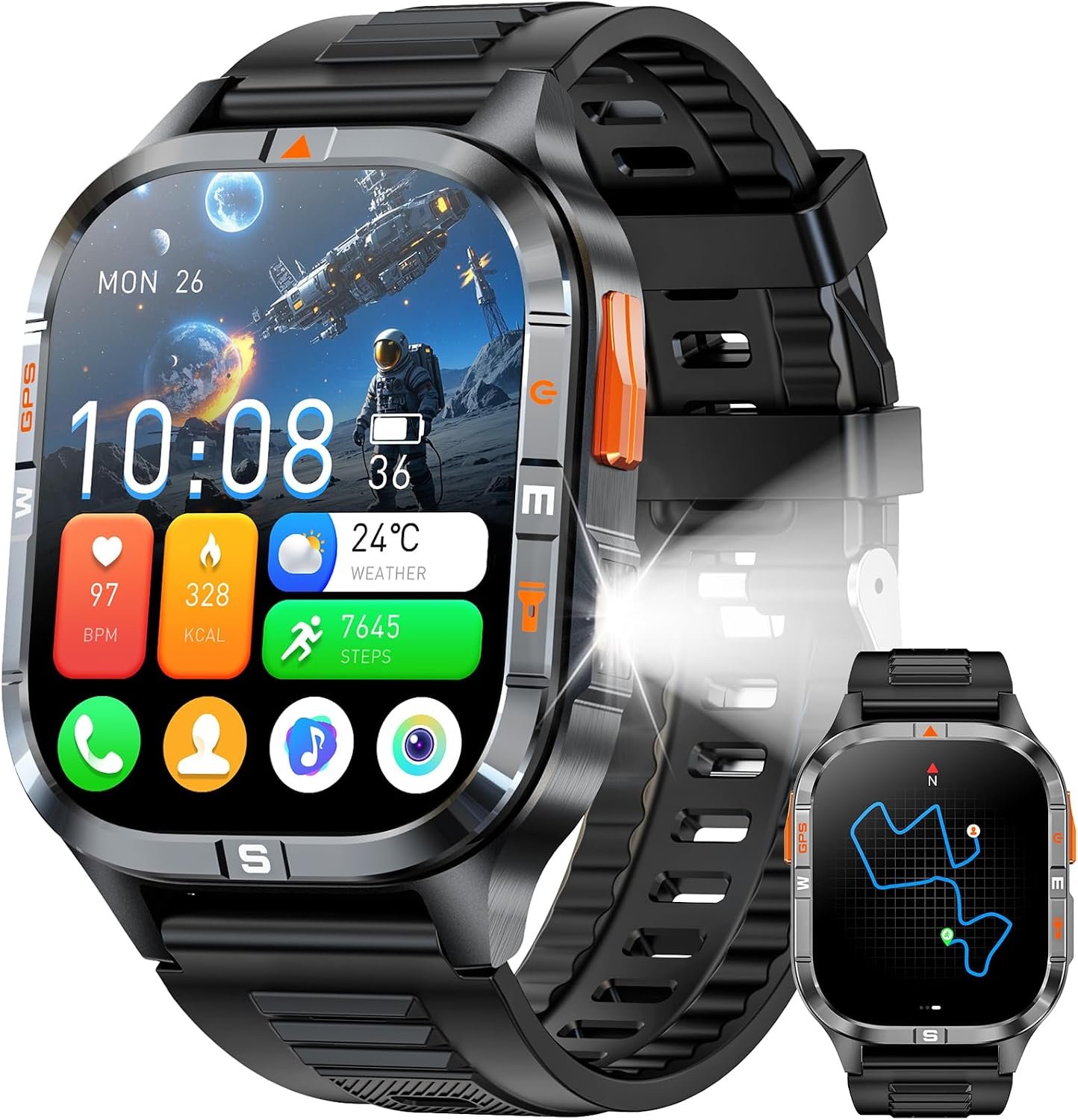 Military Smart Watches for Men with GPS/Compass/Altitude/Flashlight,2.01″ HD Screen,Voice Assistant,Answer/Make Calls,Smart watch for Android iOS,Heart Rate Sleep Monitor,Smartwatch 120+ Sport Modes