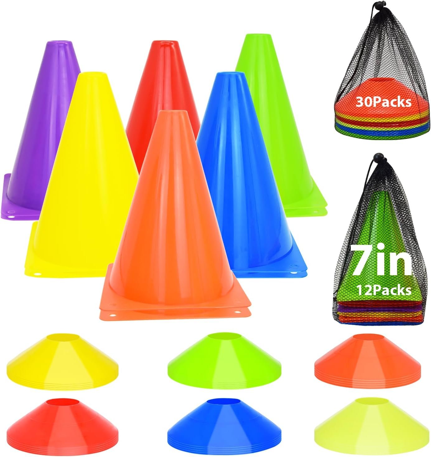 Soccer Cones Set, 84/42Pcs 7″/9″ Cones Sports + Disc Cones, Cones for Sports with Carry Bag, Training Cones, Soccer Cones for Training, Plastic Soccer Cones for Drills