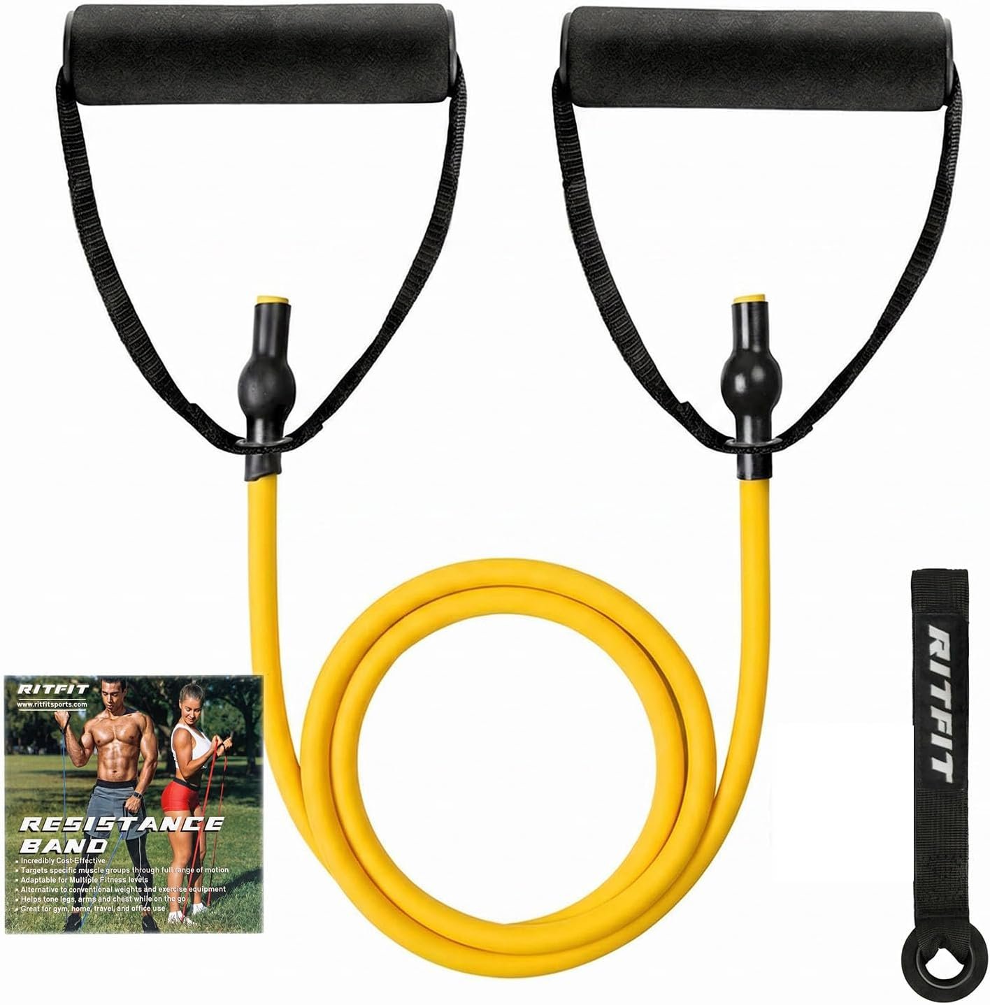 RitFit Single Resistance Bands with Handles Door Anchor for Home Gym | Door Anchor, Workout Guidance included, Exercise Bands for Physical Therapy, Yoga, Strength Training