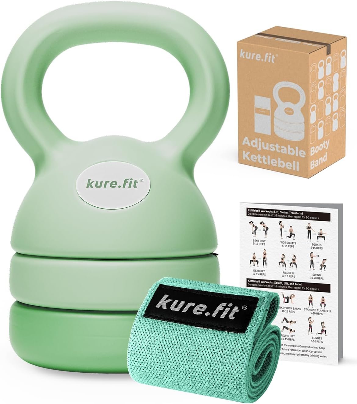 Adjustable Kettlebell | 5 lb – 12 lb | Kettlebell Weights Set for Home Gym | Full-Body Workouts, Strength Training, Weight Loss | Fabric Booty Band | Beginners & Women