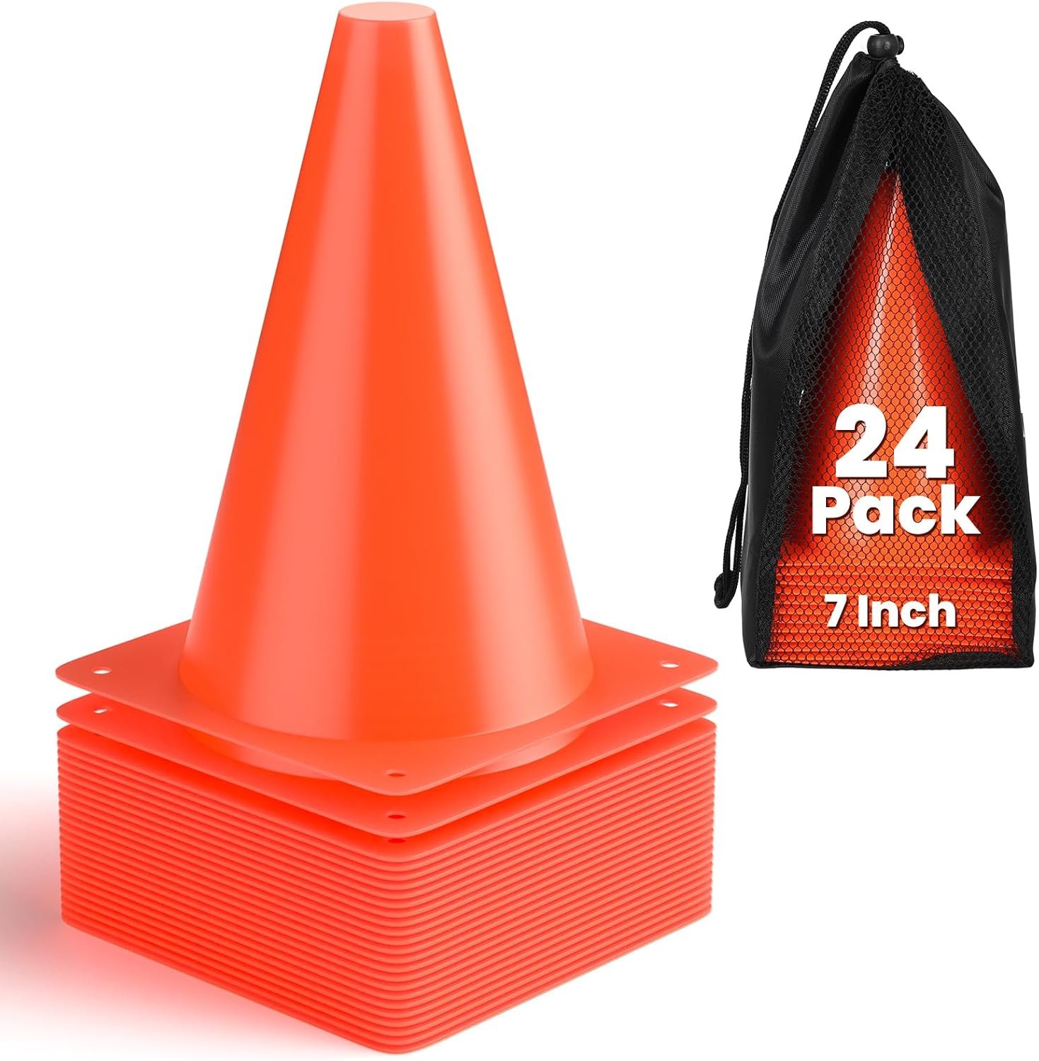 GHB Soccer Cones 7″ 9″ of 12 24 Pack Disc Soccer Sport Cones Training Field Marker Agility Cones for Basketball, Coaching, Practice Equipment Includes Drills Guide