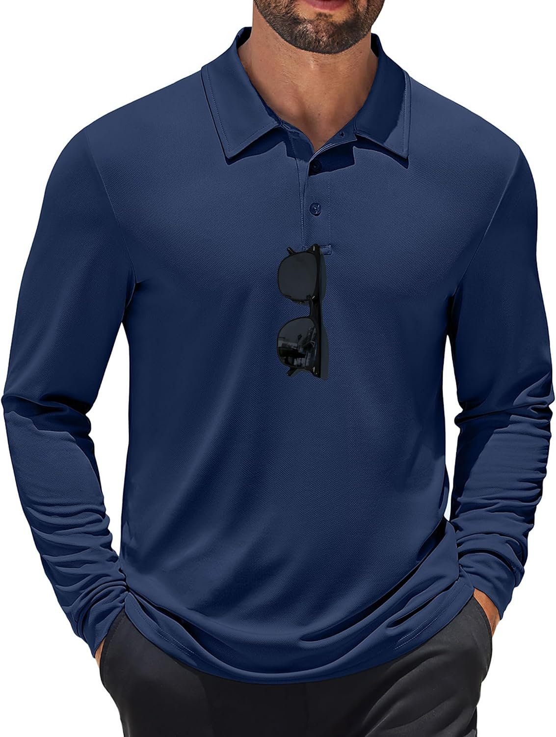 COOFANDY Mens Polo Shirt Long Sleeve Golf Shirt Lightweight UPF 50+ Sun Protection Quick Dry Moisture Wicking Collared Shirt