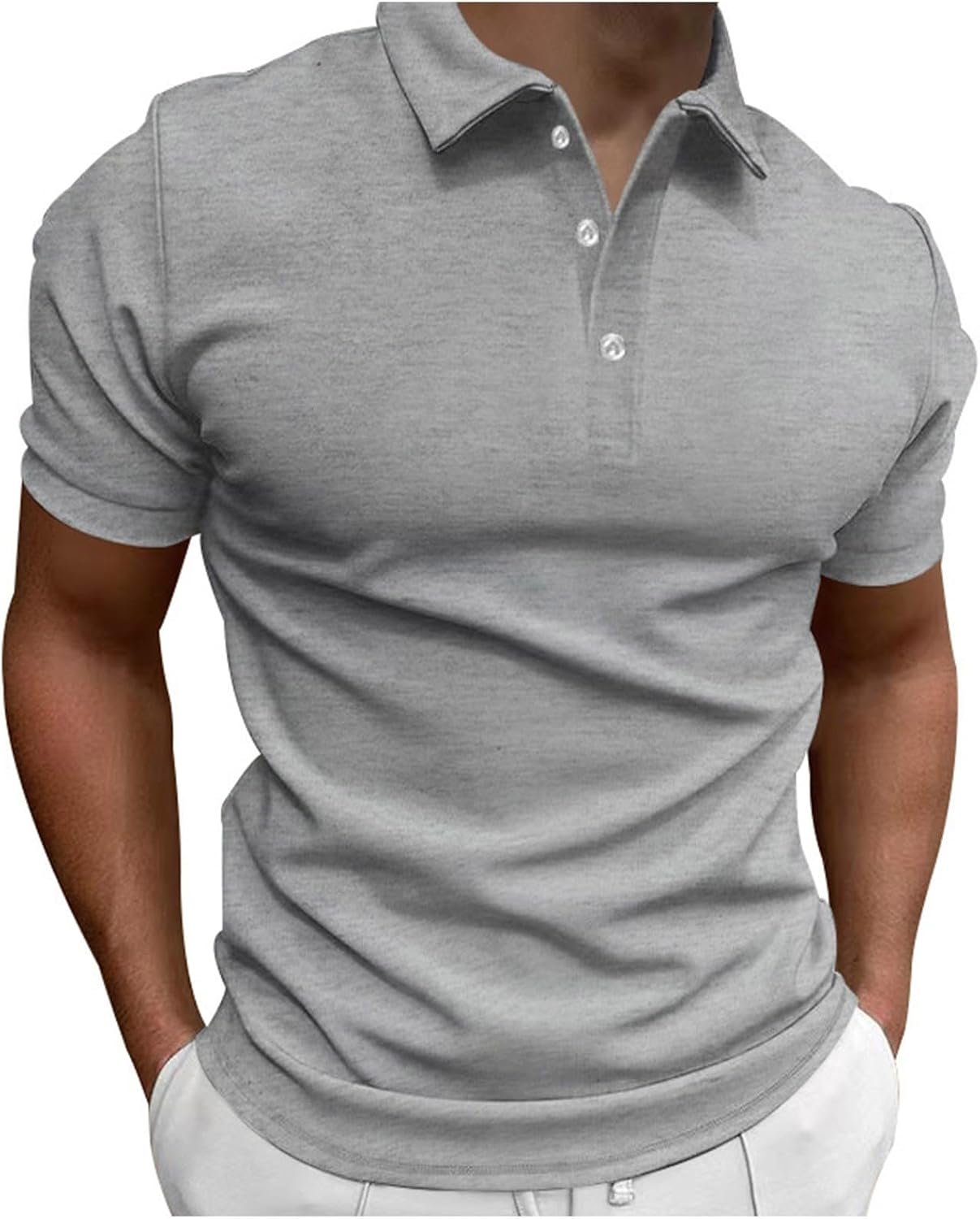Mens Golf Shirts for Exercise Collared Button Down Tshirt Fitted Breathable Tees Summer Short Sleeve Tops
