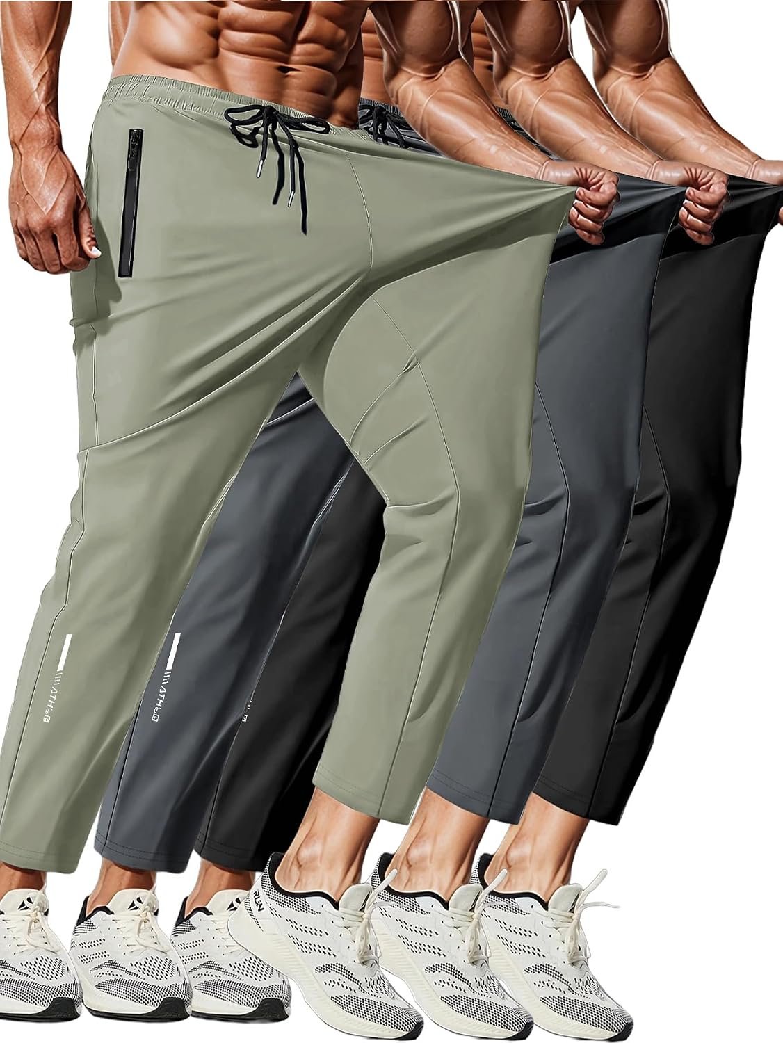 Men’s Sweatpants- Lightweight stretch jogging pants with zippered pockets | 3 Pack Men’s Quick Dry Sweatpants for Running, Gym Training – Lightweight Stretch Jogging Pants with Zippered Pockets