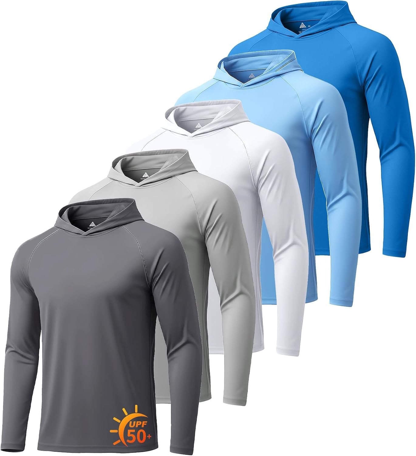 ZITY 5 Pack Mens UPF 50+ Hoodie Shirts Sun Protection Athletic Fast Dry Lightweight Rashguard for Fishing Hiking Workout