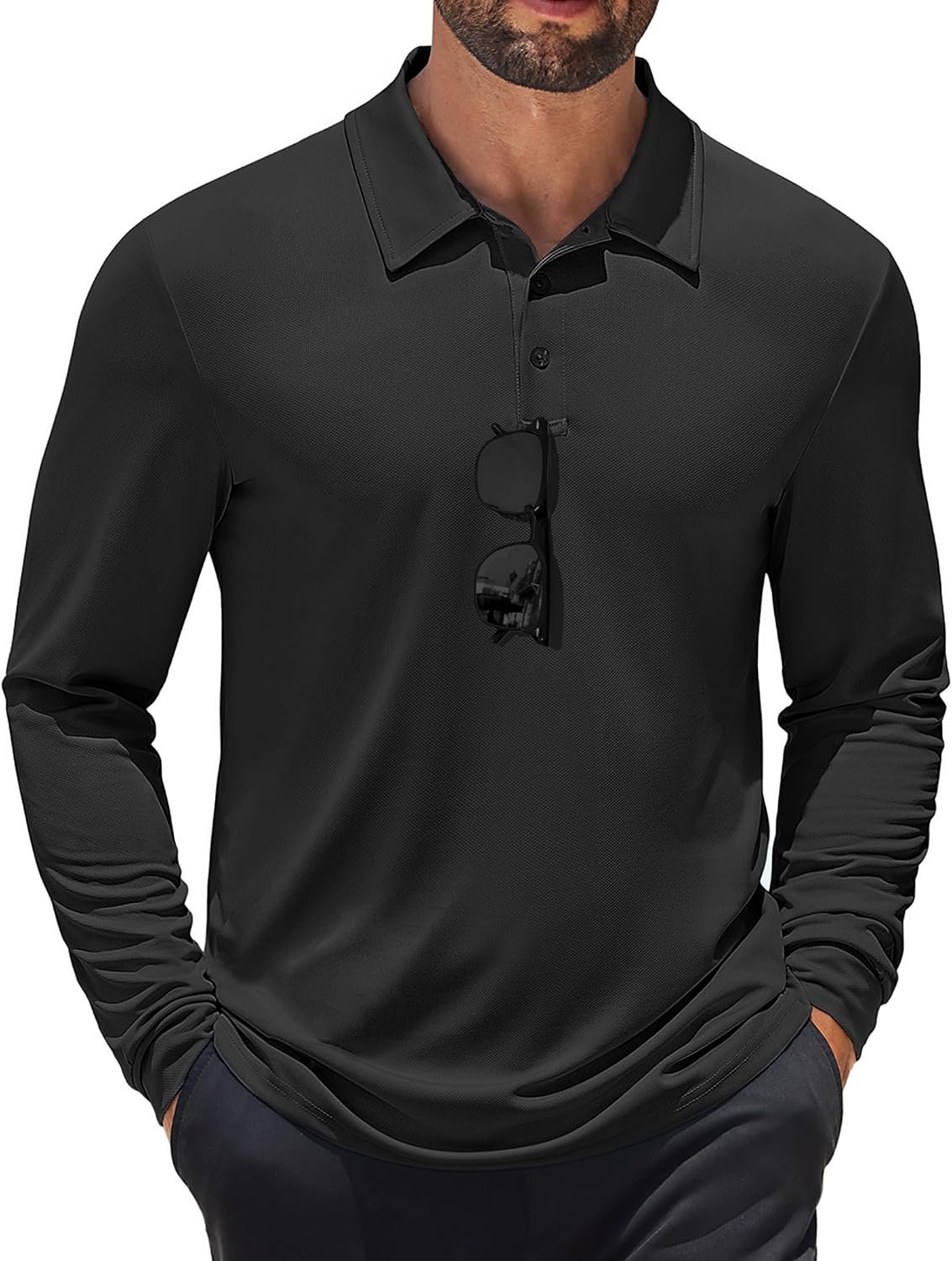 COOFANDY Mens Polo Shirt Long Sleeve Golf Shirt Lightweight UPF 50+ Sun Protection Quick Dry Moisture Wicking Collared Shirt