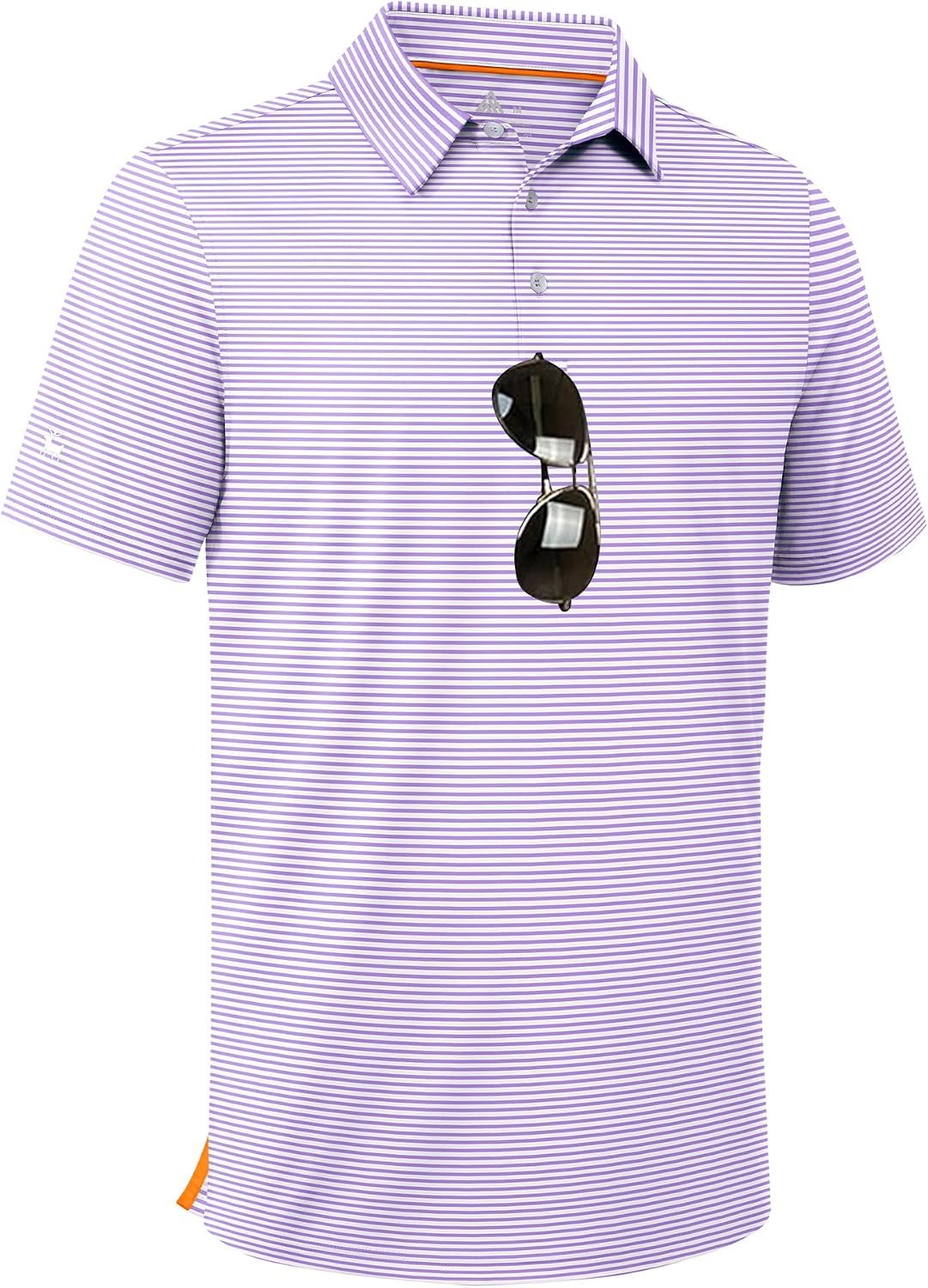 ZITY Men Golf Polo Shirts Short Sleeve Striped UPF 50+ Moisture Wicking Casual Collared Print T-Shirt for Men