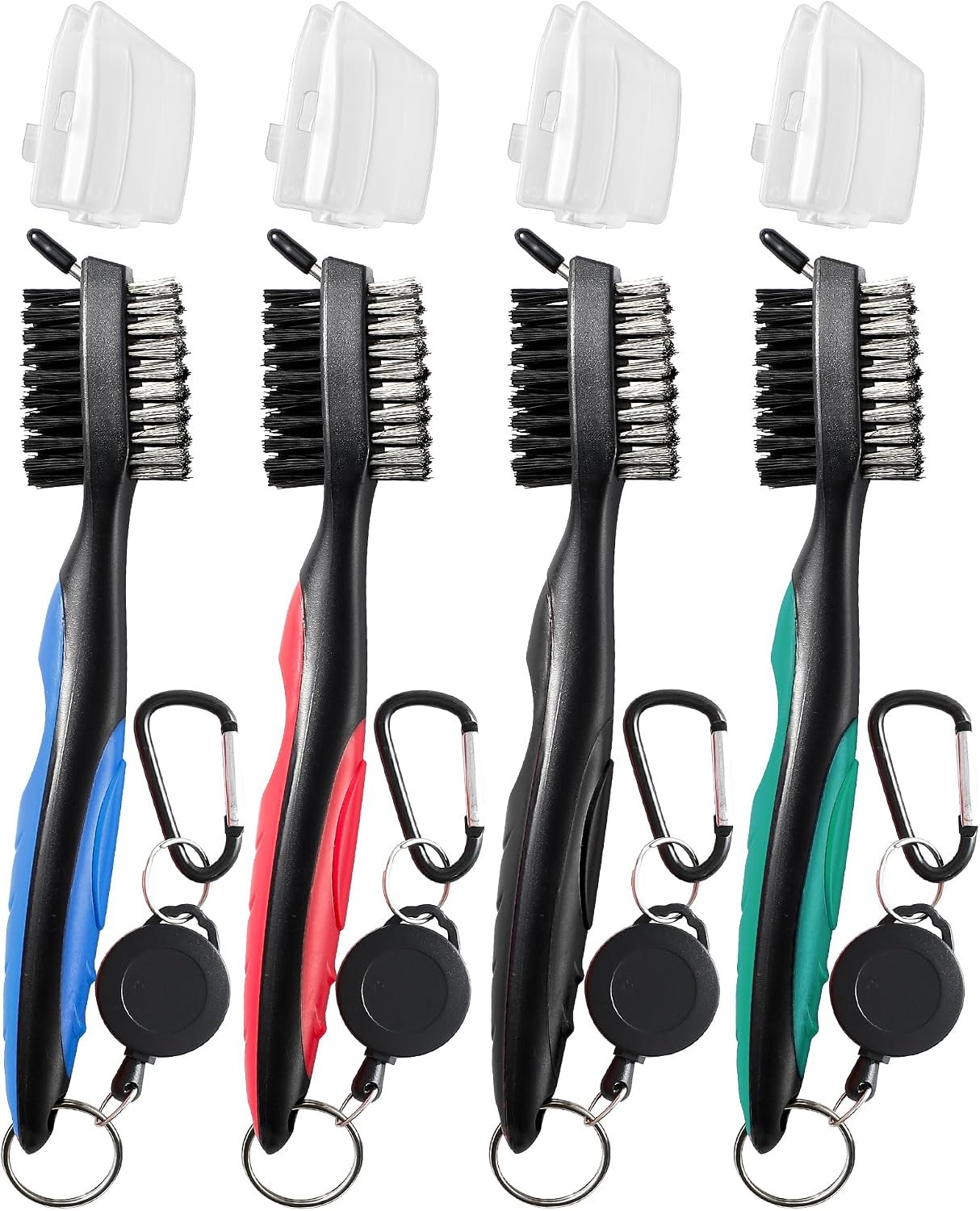 POIKSHARK Golf Club Brush and Club Groove Cleaner with Retractable Zip-line and Aluminum Carabiner Cleaning Tools