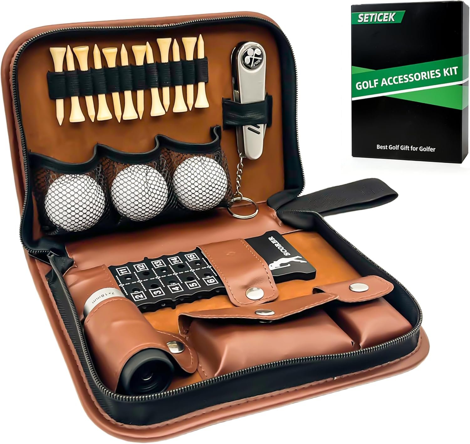 Golf Gifts for Men and Women,Golf Accessories Set with Gift Boxes, Golf Ball,Golf Tees,Brush,Multifunctional Divot Knife,Golf Ball Clamp,Rangefinder,Scorer
