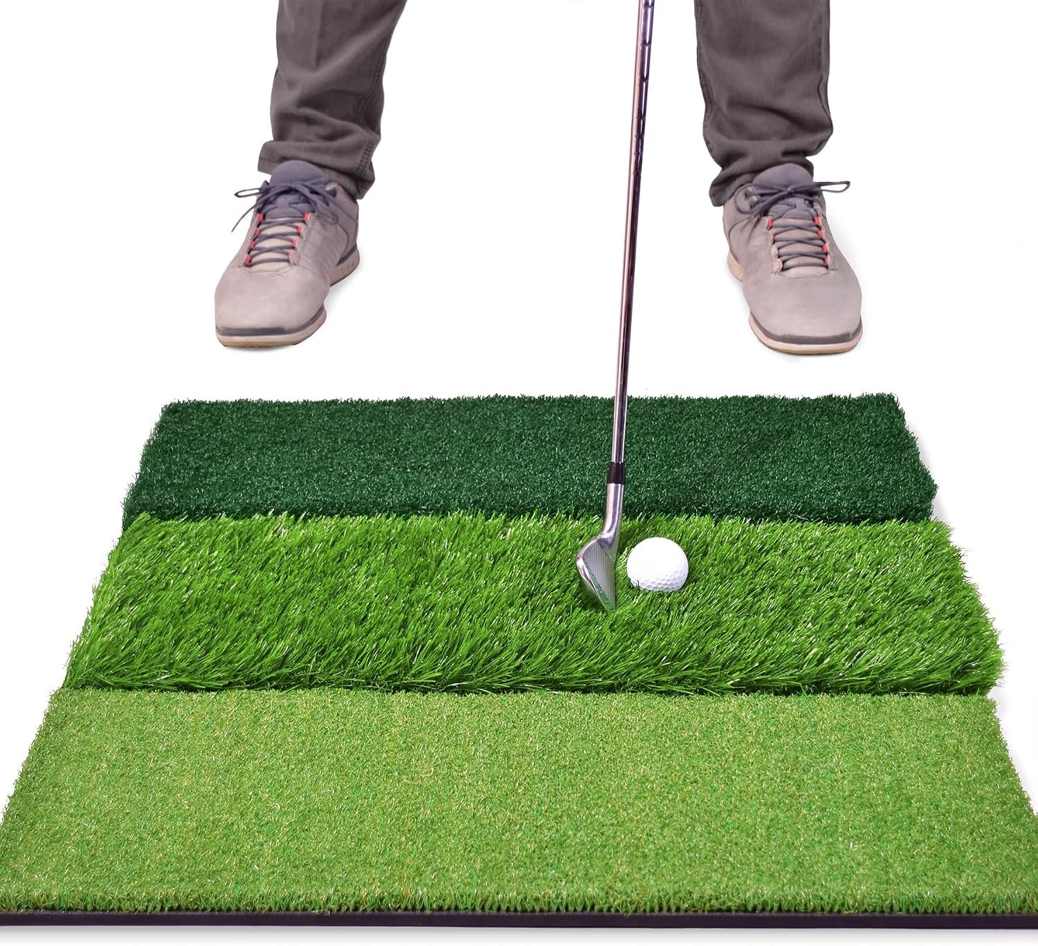 GoSports Tri-Turf XL Golf Hitting Mat – 24×24 in Golf Practice Mat for Indoor/Outdoor Training, Fairway Rough Tee Turf, Portable Golf Mat for Backyard, Garage & Golf Simulator Use
