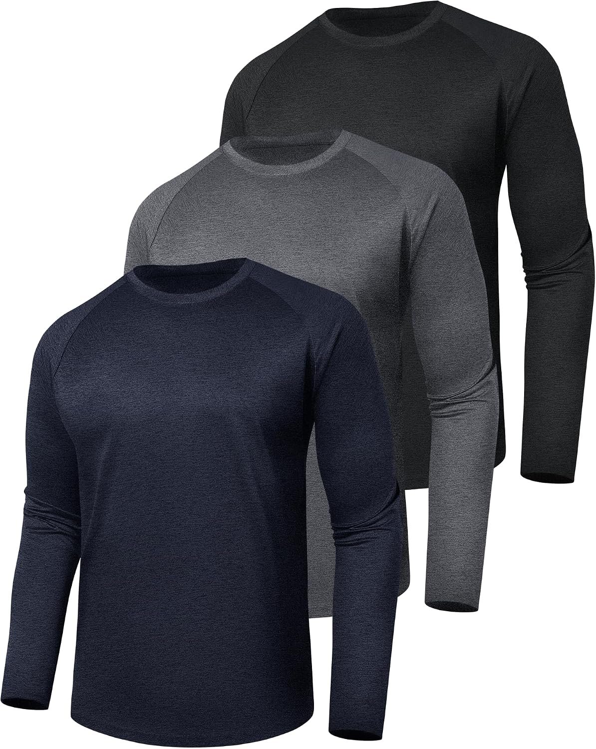 3 Pack Long Sleeve Shirts for Men – Quick Dry Moisture Wicking UV Sun Protection T-Shirts for Fishing Workout Athletic Gym