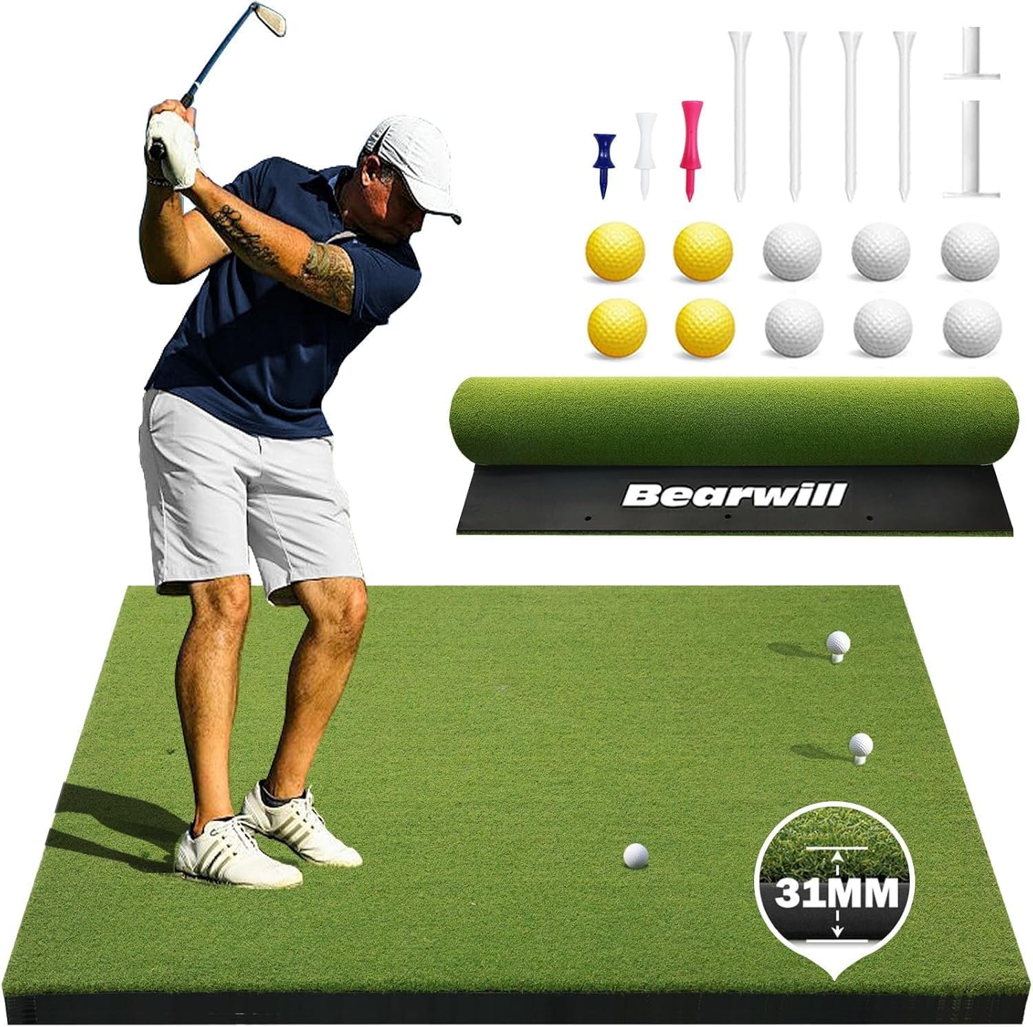 Golf Mat 31mm, 5x4ft/5x5ft Premium Golf Hitting Mat Outdoor Indoor | Golf Practice Mat for Driving Training, High-Elasticity Artificial Turf, Thickened EVA Material, Backyard Simulator Use