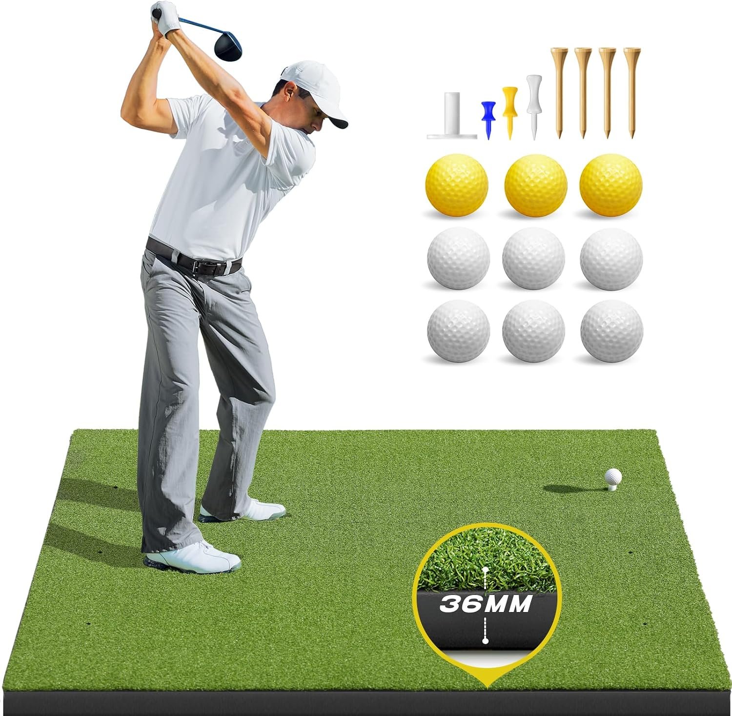 Bltend Golf Mat 36mm: 5x4ft/6x4ft Golf Hitting Mat Practice Outdoor Indoor | Elite Dense Artificial Turf, Heavy Duty Thickened EVA Backing, Balls & Tees, Driving Chipping Backyard Simulators Practice