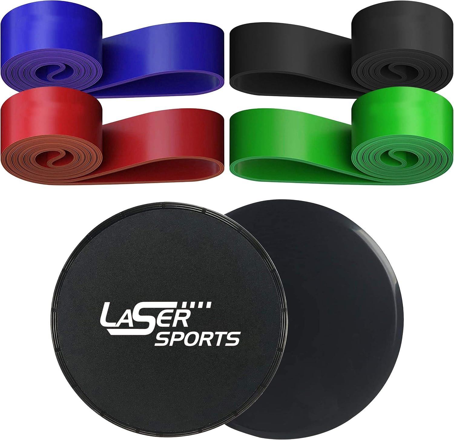 Laser Sports Dual‑Sided Exercise Sliding Discs with 4 Resistance Bands & Storage Bag – Core Sliders for Ab Workouts, Strength Training, Home Gym Fitness, Physical Therapy & Low‑Impact Exercise