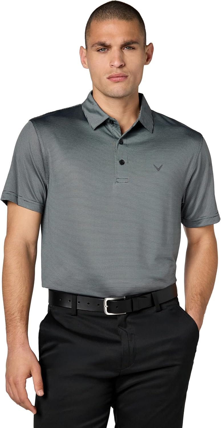 Callaway Men’s Fine Line Stripe Short Sleeve Moisture-Wicking Stretch Golf Polo Shirt (Available in Big & Tall)