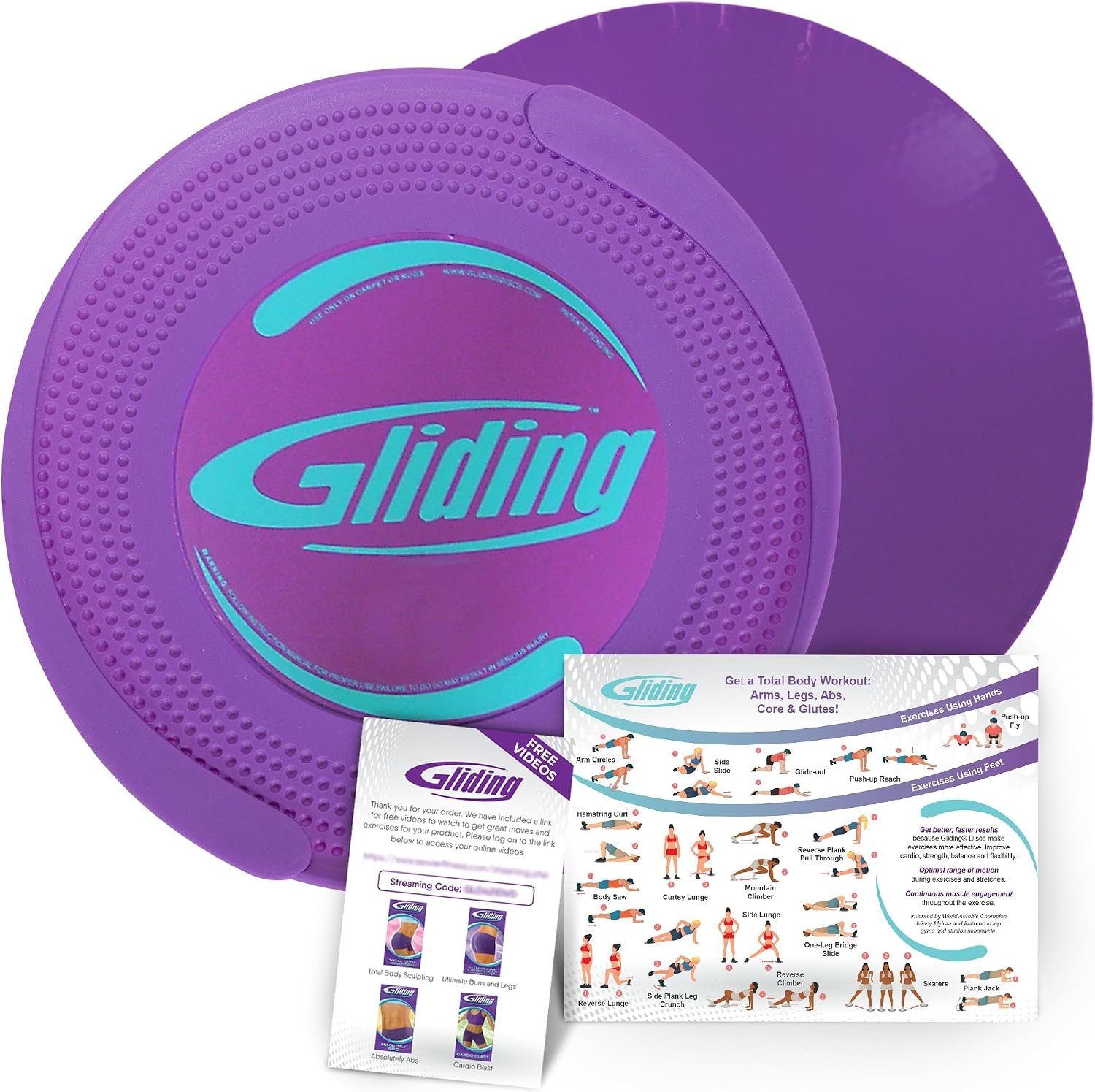 Gliding 9” Sliders for Working Out on Carpet Floors, 1 Pair + 4 Videos | The Original Exercise Gliders, Discs for Full Body Fitness, Pilates, Core, Physical Therapy and Resistance Workouts