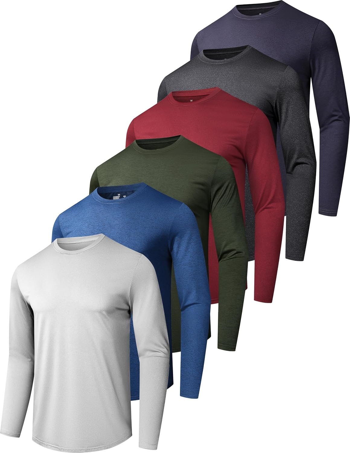 OYGSieg 6/7 Pack Men’s Quick Dry Long Sleeve UPF50+ Sun Shirts | UPF 50+ UV Protection, Breathable Quick Dry Moisture Wicking Shirts for Casual Workout
