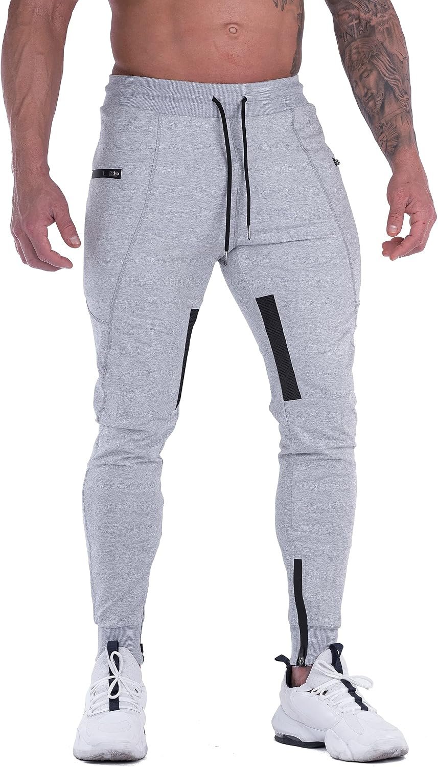 FIRSTGYM Mens Joggers Sweatpants Slim Fit Workout Training Gym Jogger Pants | Thigh Mesh, Zipper Pockets