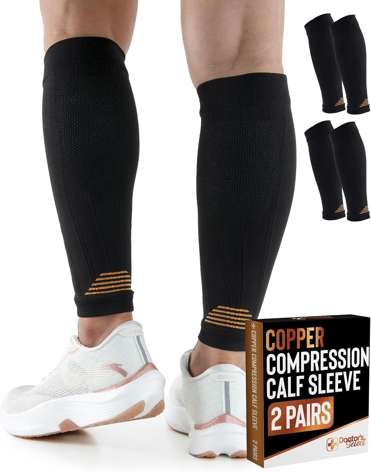 Doctor’s Select 2 Pairs Copper Calf Compression Sleeve – Leg Compression Sleeves for Women & Men, Shin Splint Relief